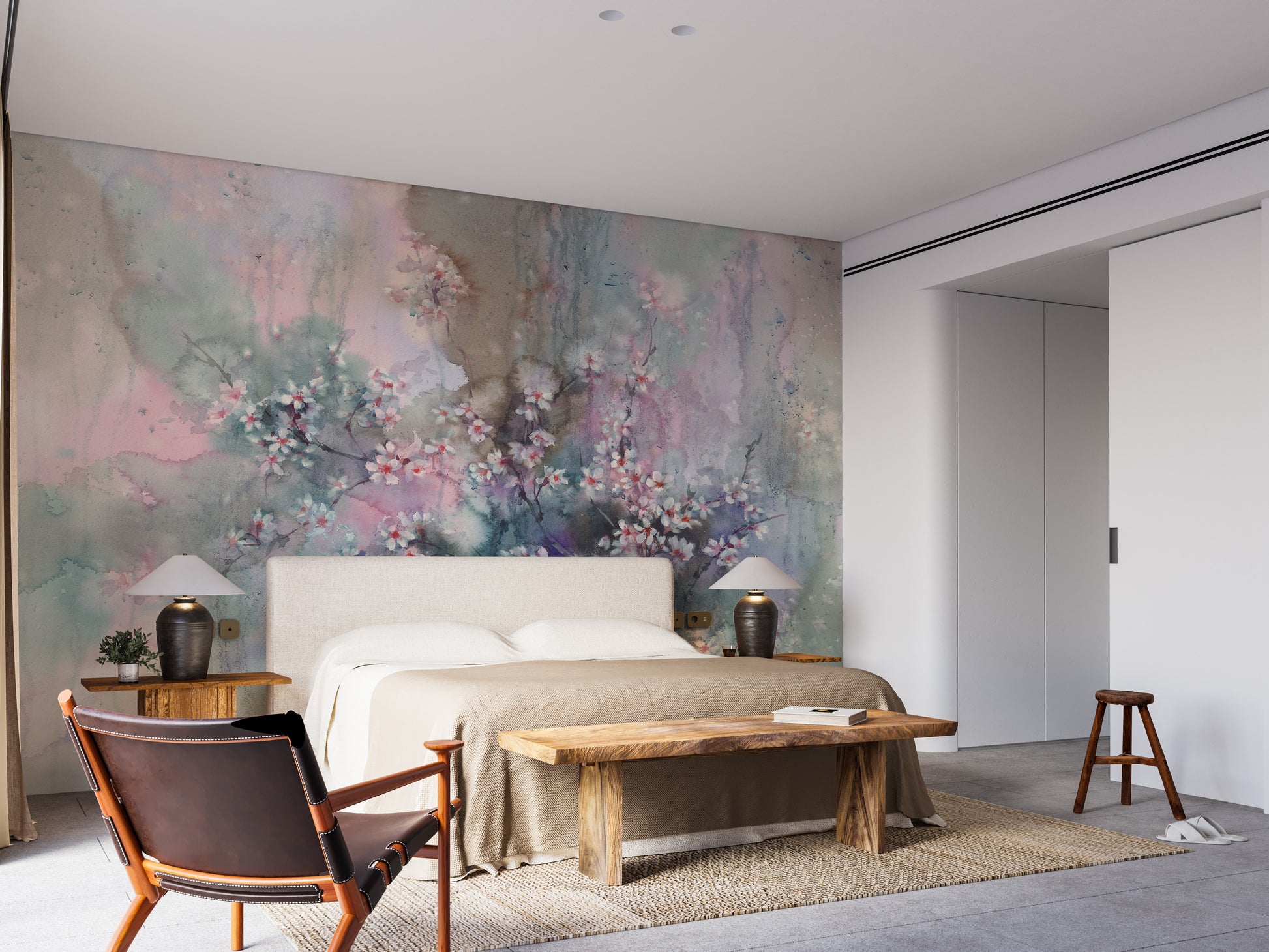 Watercolor Sakura Floral Delight Wallpaper Mural