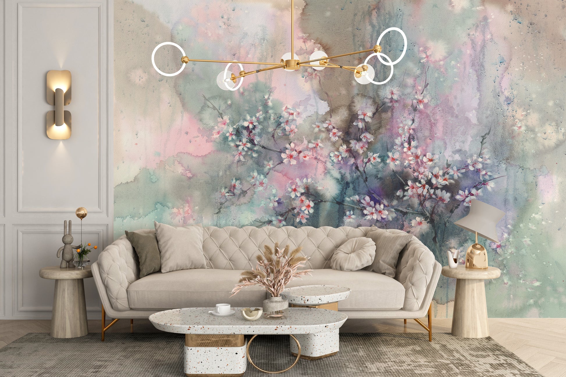 Watercolor Sakura Floral Delight Mural for Home Decor