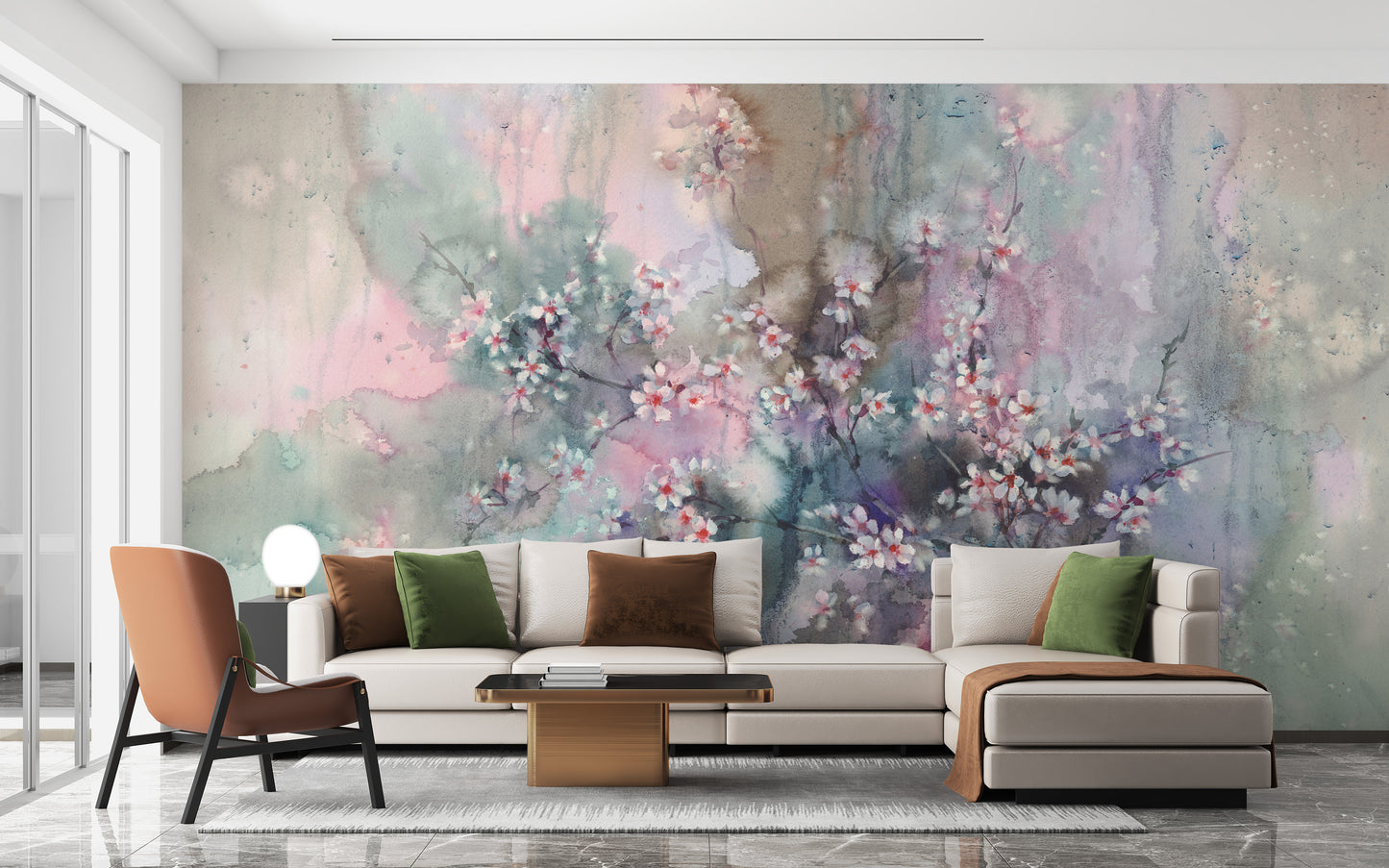 Sakura Floral Watercolor Delight Mural for Walls
