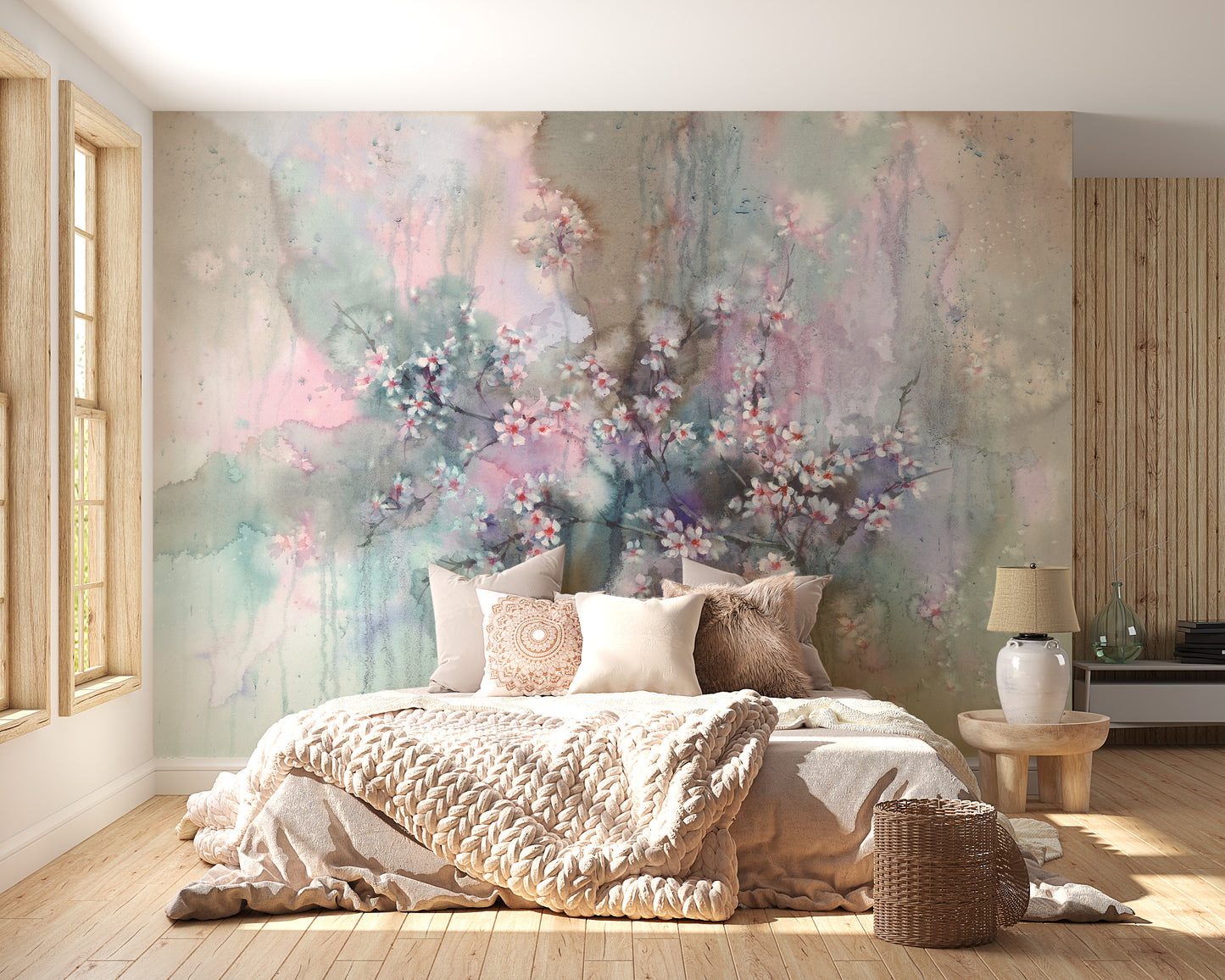 Sakura Floral Delight Wall Mural in Watercolor