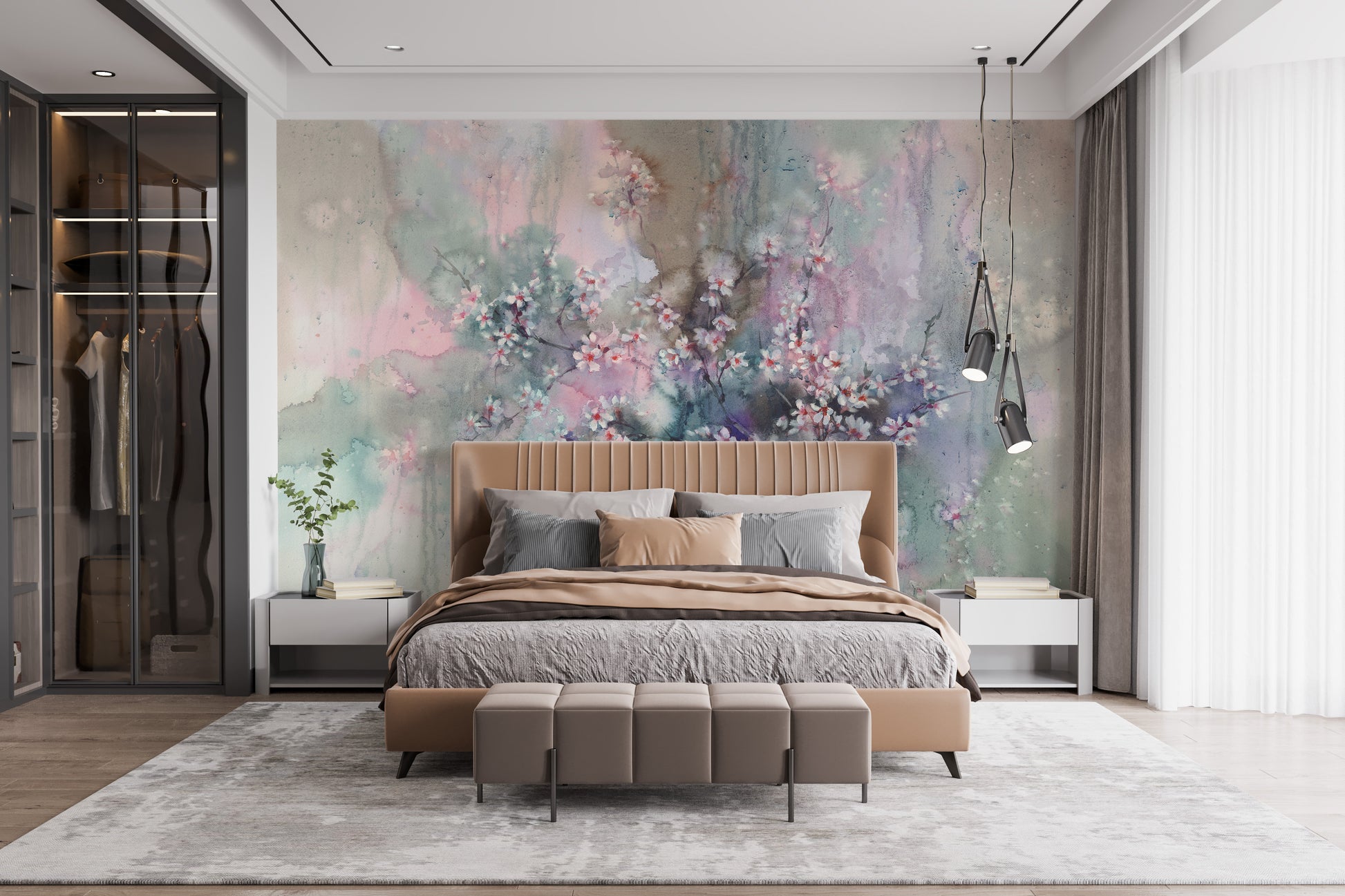 Watercolor Sakura Floral Delight Wallpaper Mural