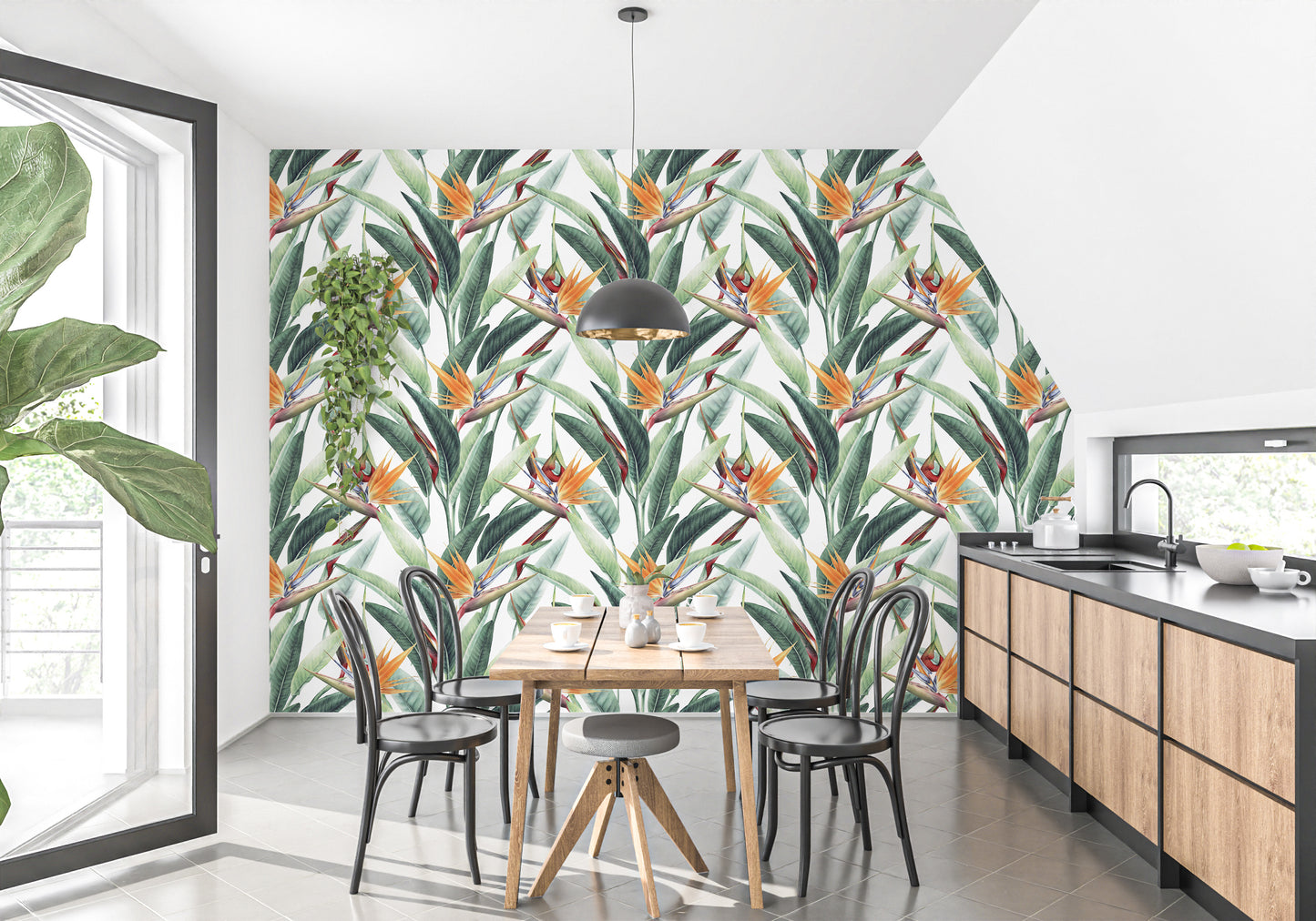 Tropical Jungle Watercolor Foliage Wallpaper for interiors
