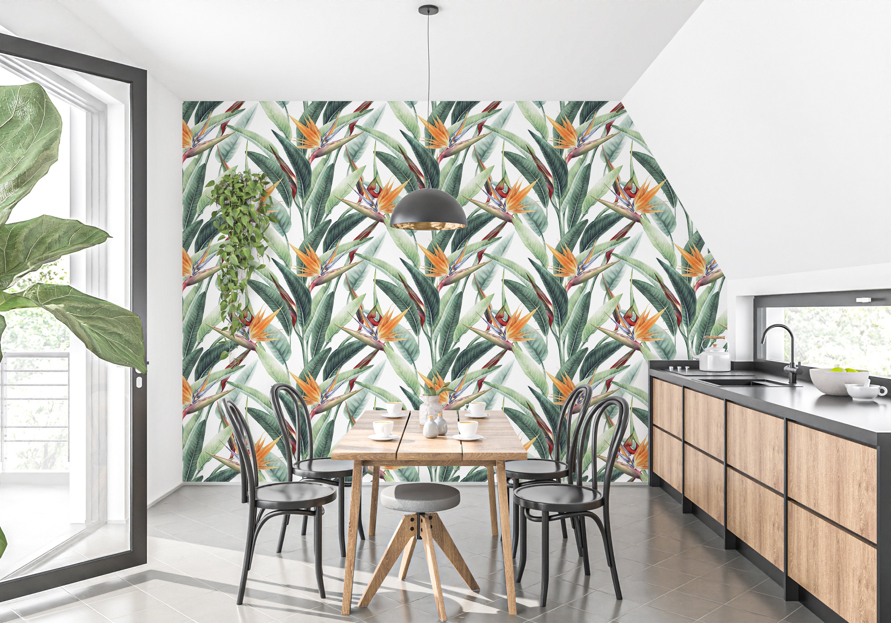 Tropical Jungle Watercolor Foliage Wallpaper for interiors
