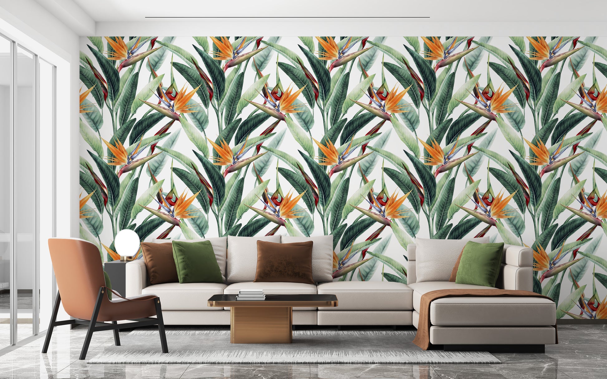 Tropical Jungle Watercolor Foliage Wall Mural for spaces
