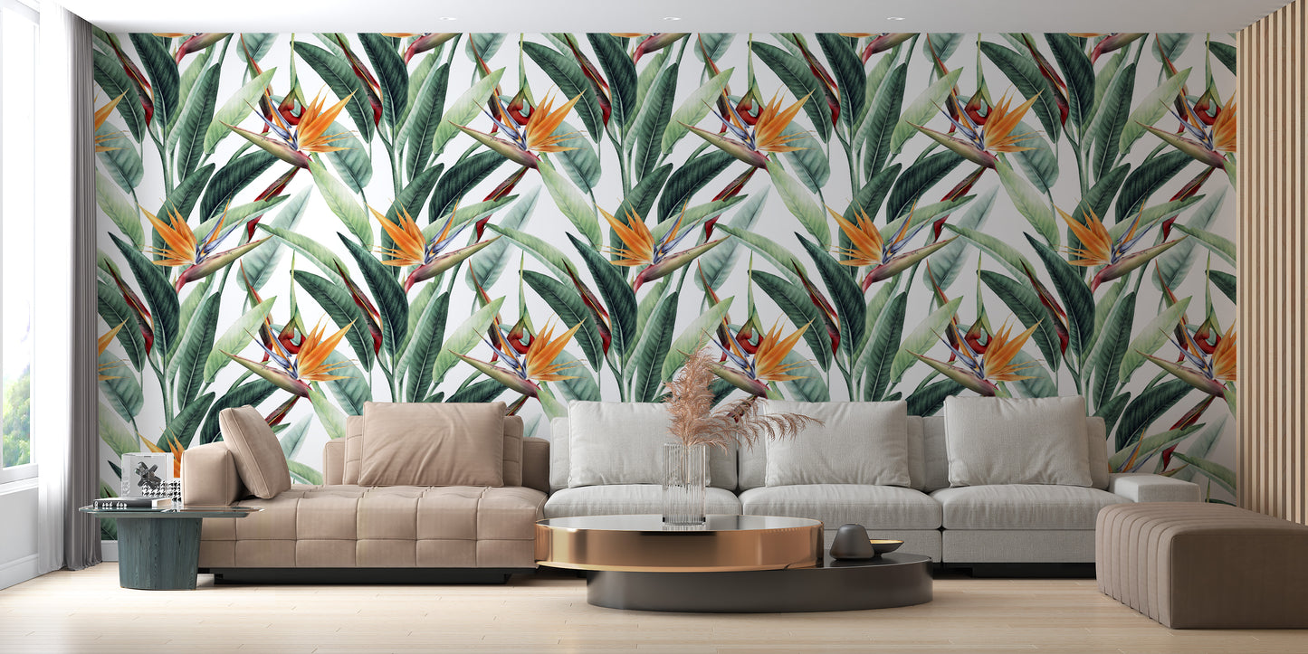 Tropical Jungle Watercolor Foliage Wall Mural design
