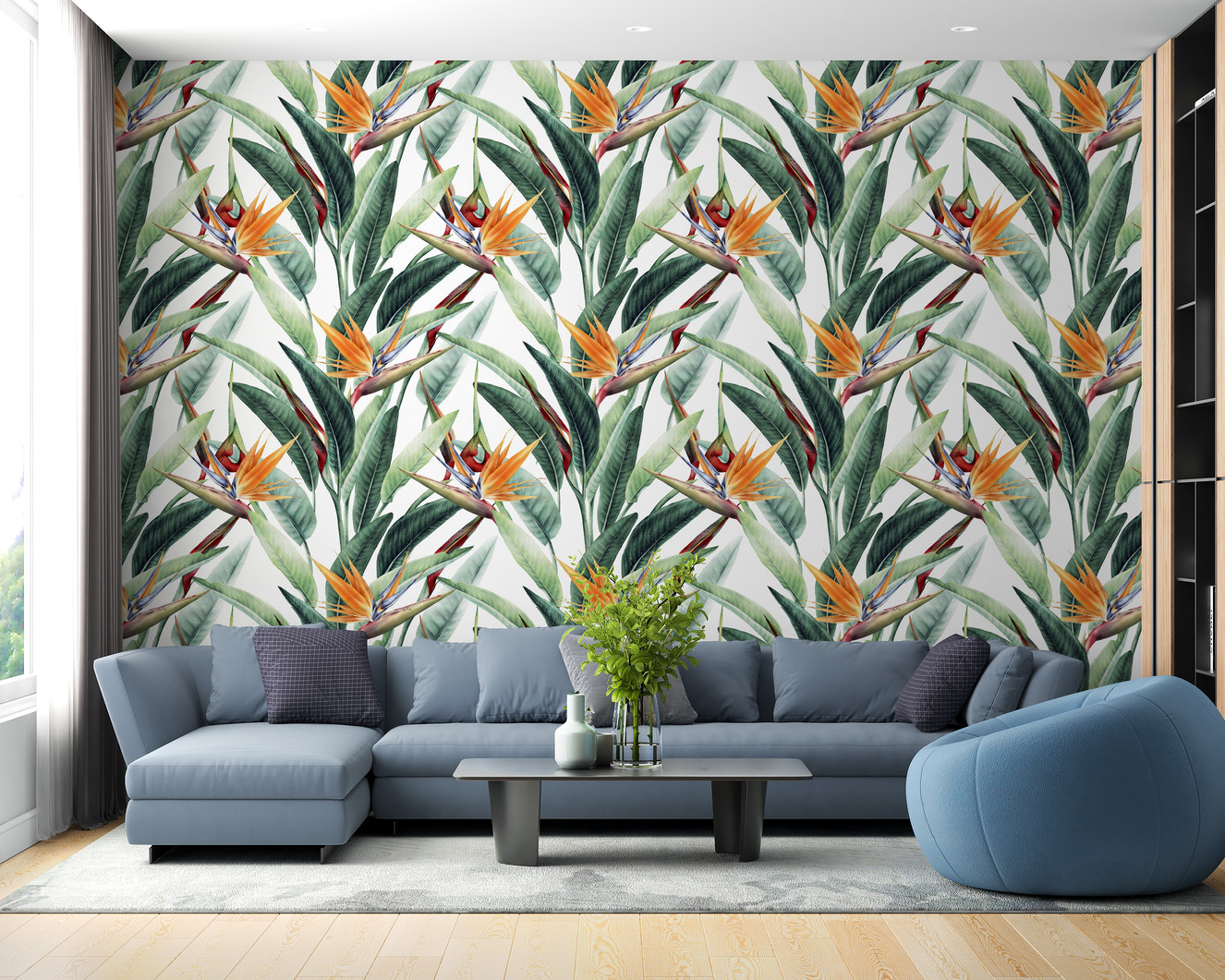 Tropical Jungle Watercolor Foliage Wallpaper for walls
