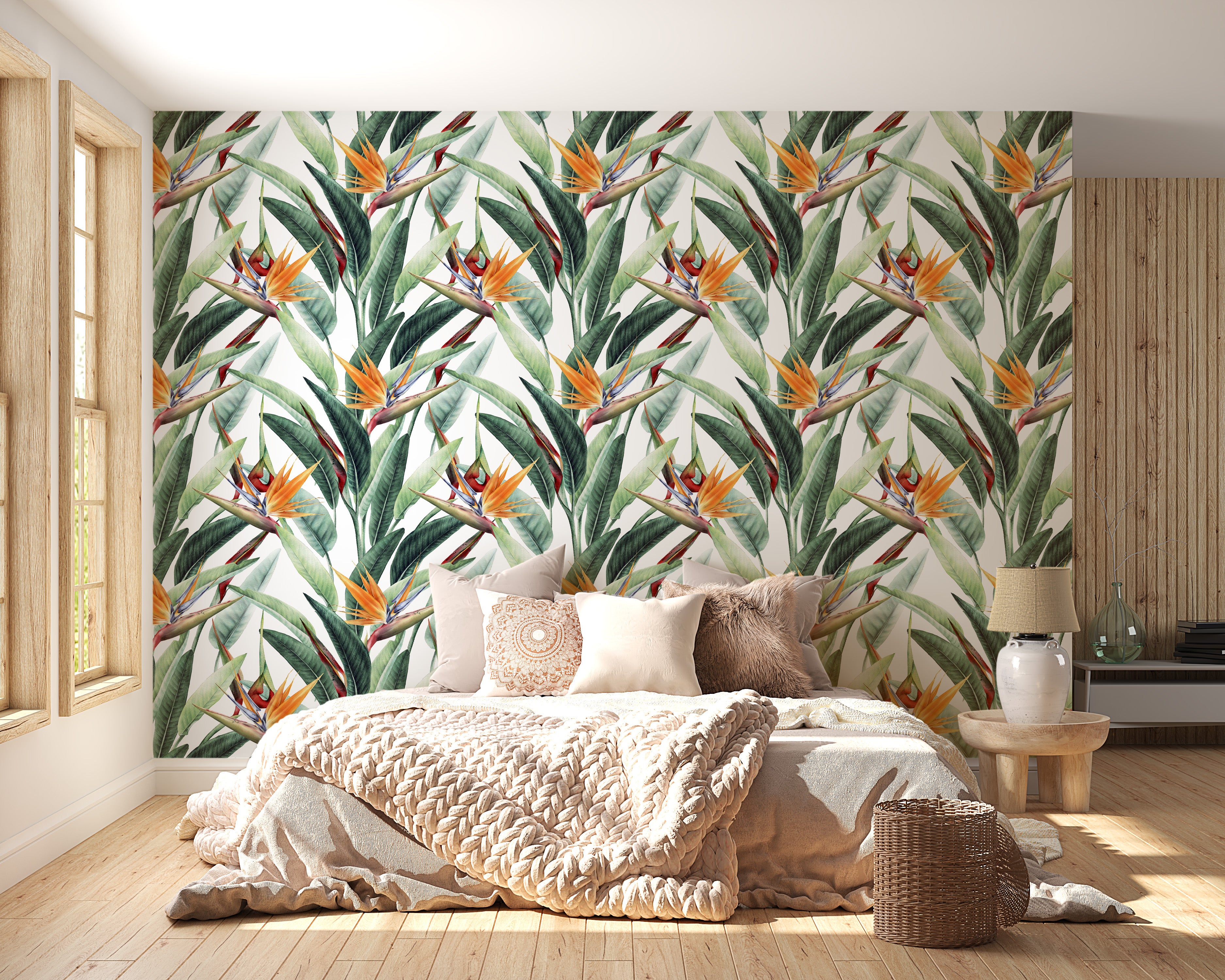 Tropical Jungle Watercolor Foliage Wall Mural for your home
