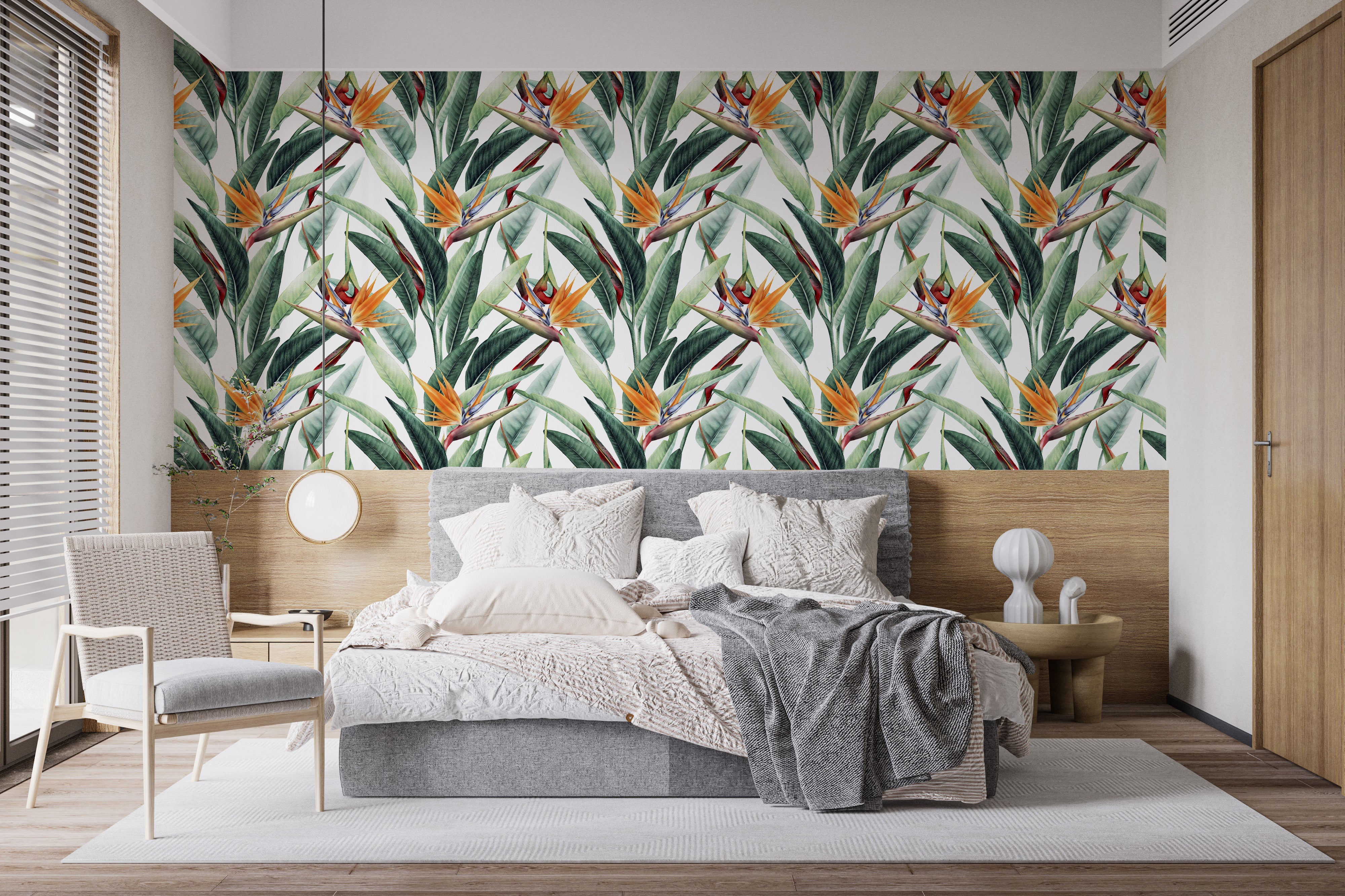 Tropical Jungle Watercolor Foliage Wall Mural for nature lovers
