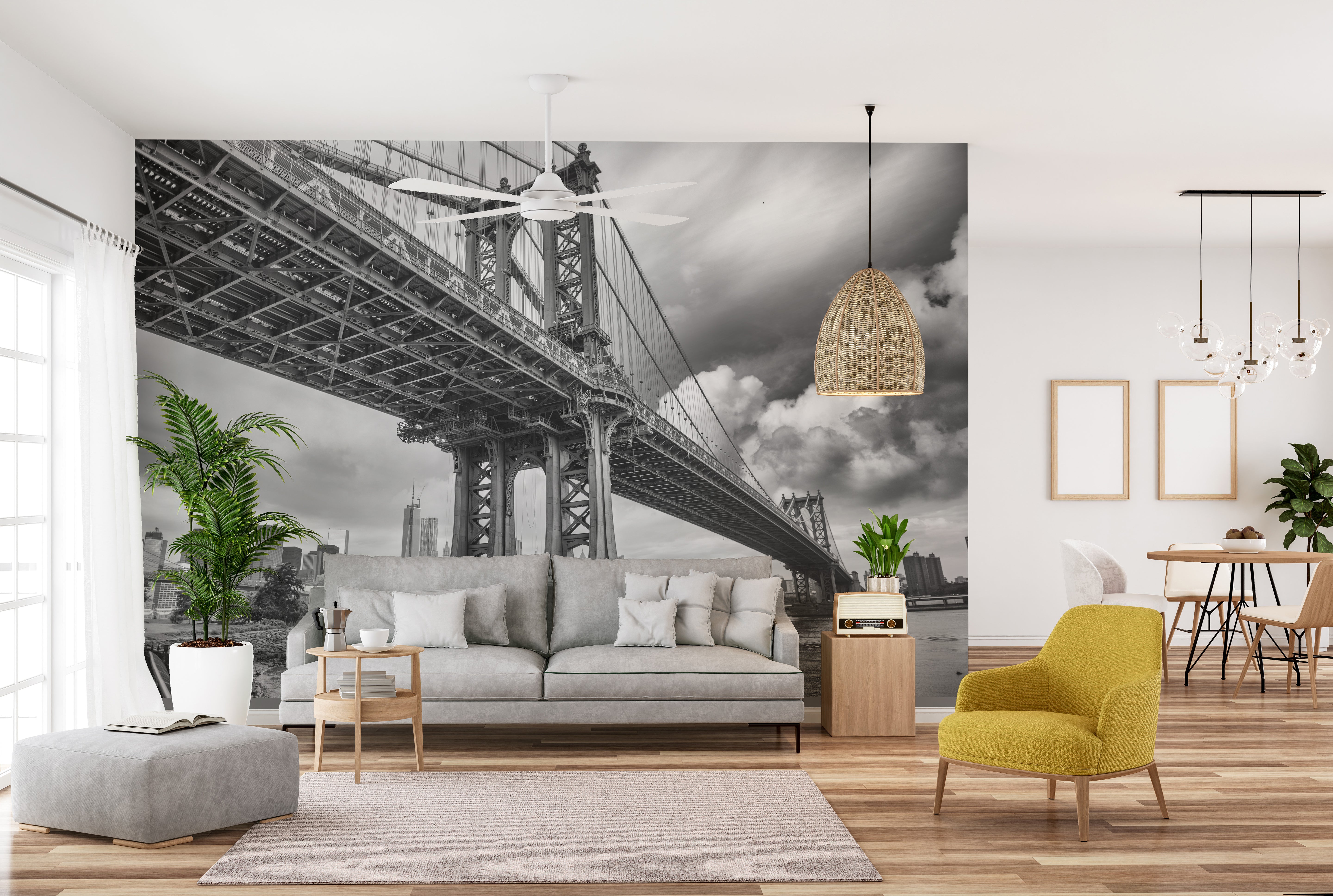 Black & White Brooklyn Bridge View Wallpaper Mural