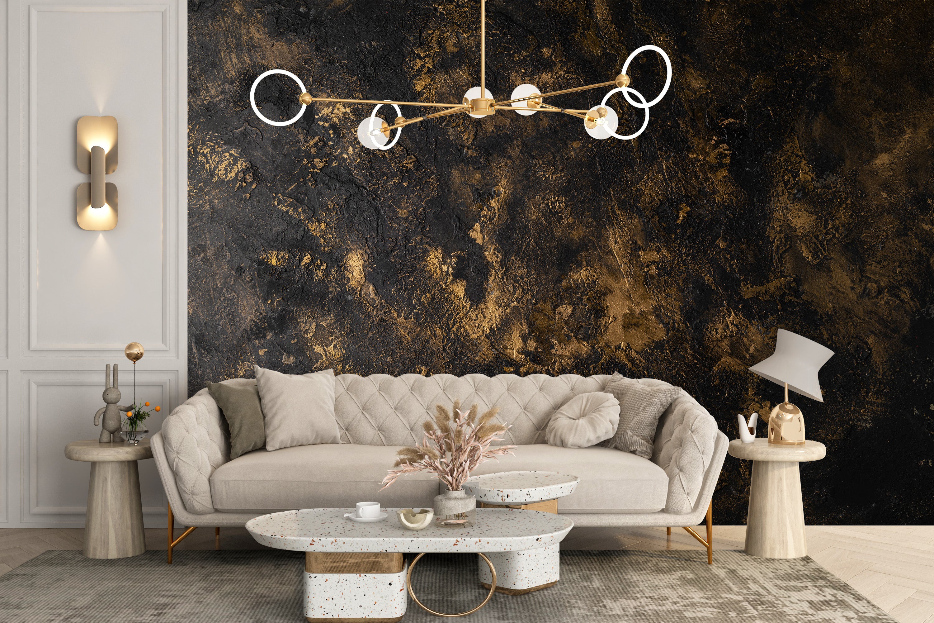 Textured Black & Gold Rush Art Wallpaper Mural