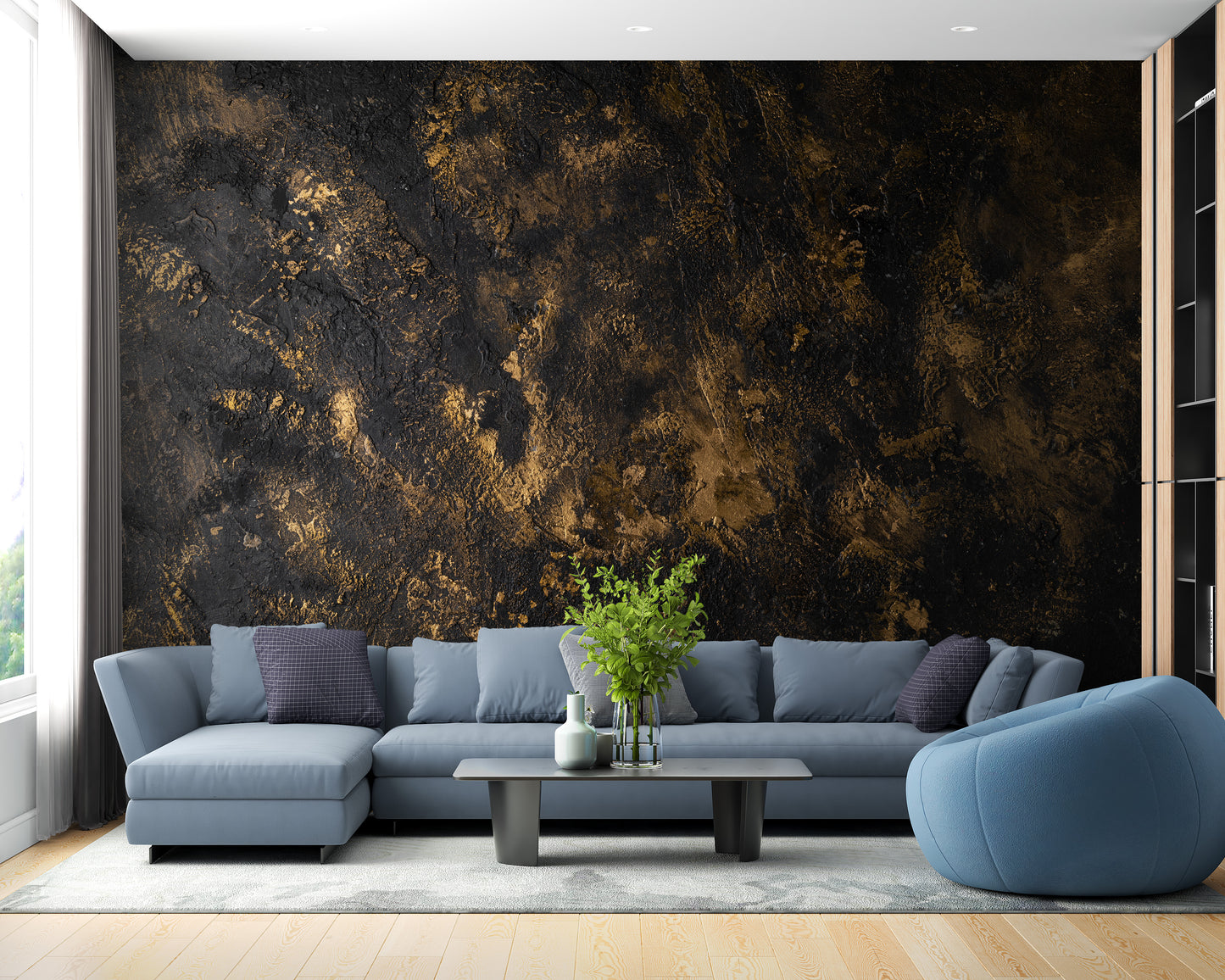 Black & Gold Rush Wallpaper Mural with Texture