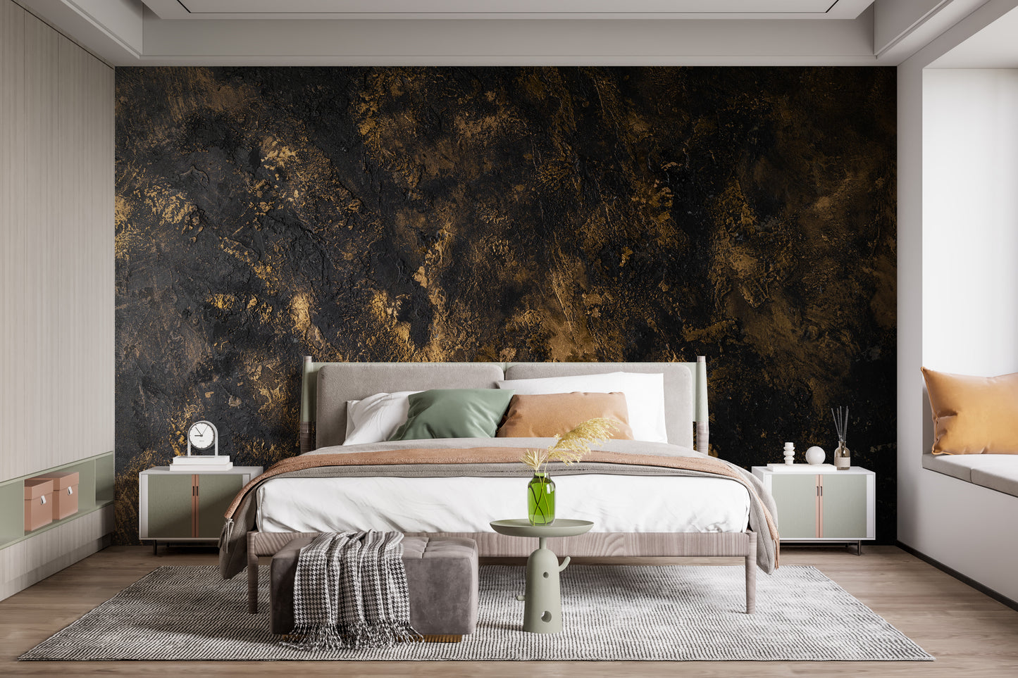 Textured Black & Gold Rush Pattern Wallpaper Mural