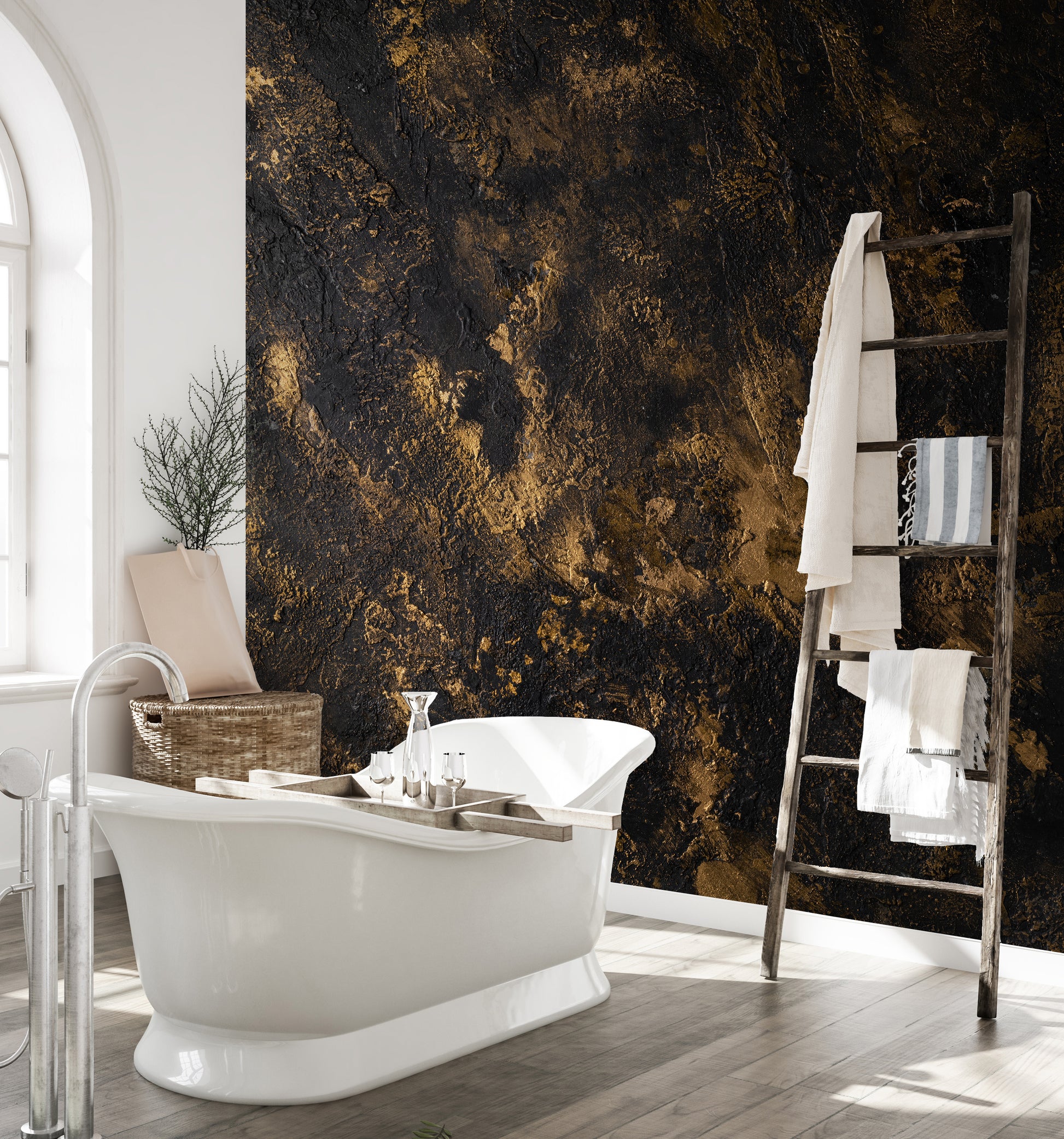 Textured Gold and Black Rush Wall Mural