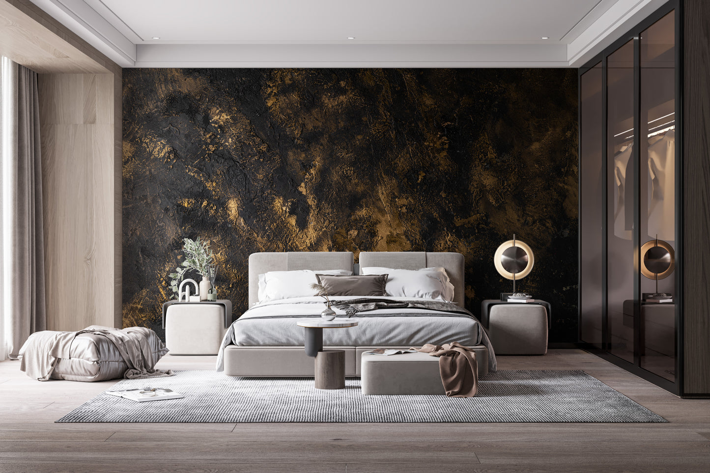 Textured Black and Gold Rush Design Wallpaper Mural