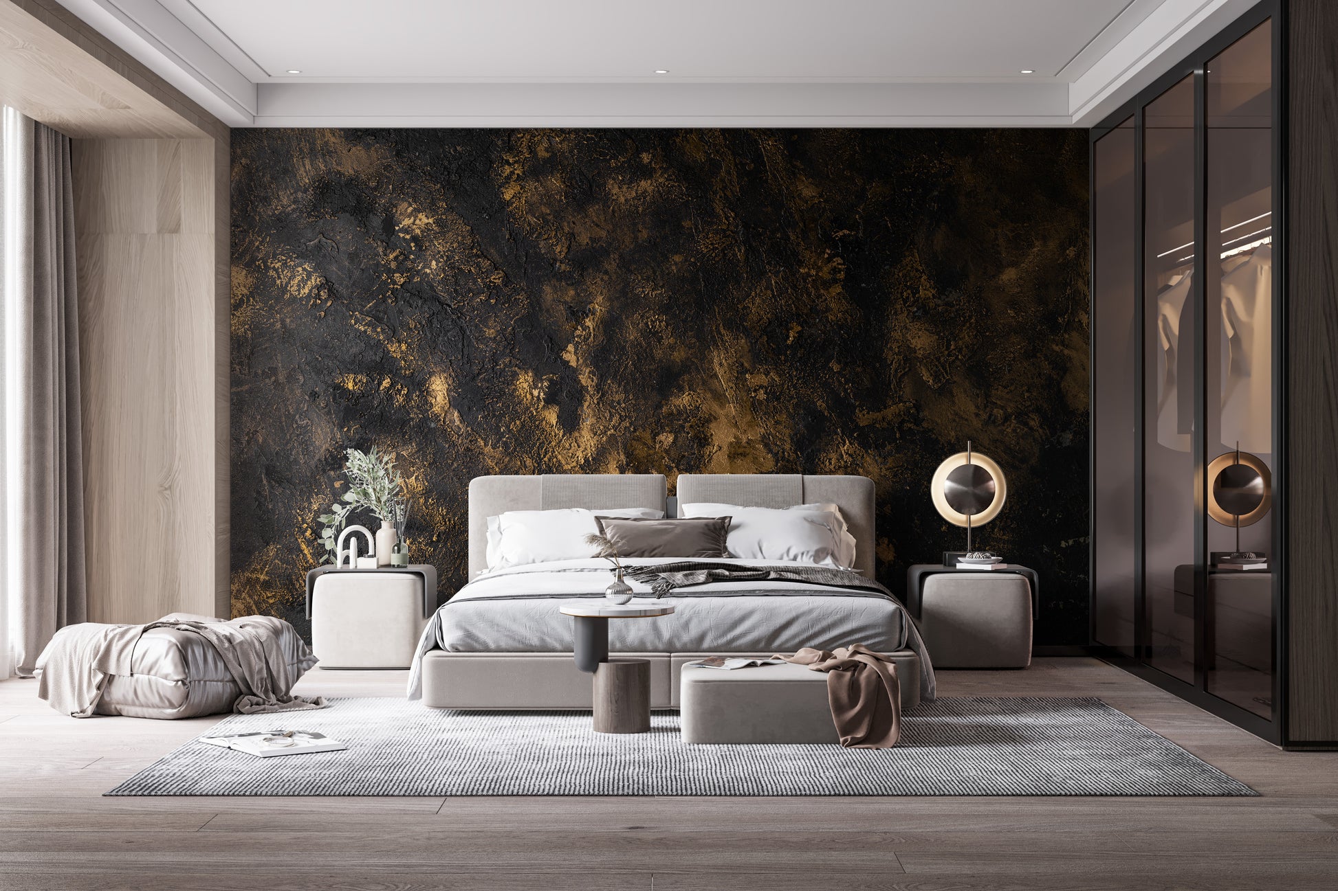 Textured Black and Gold Rush Design Wallpaper Mural