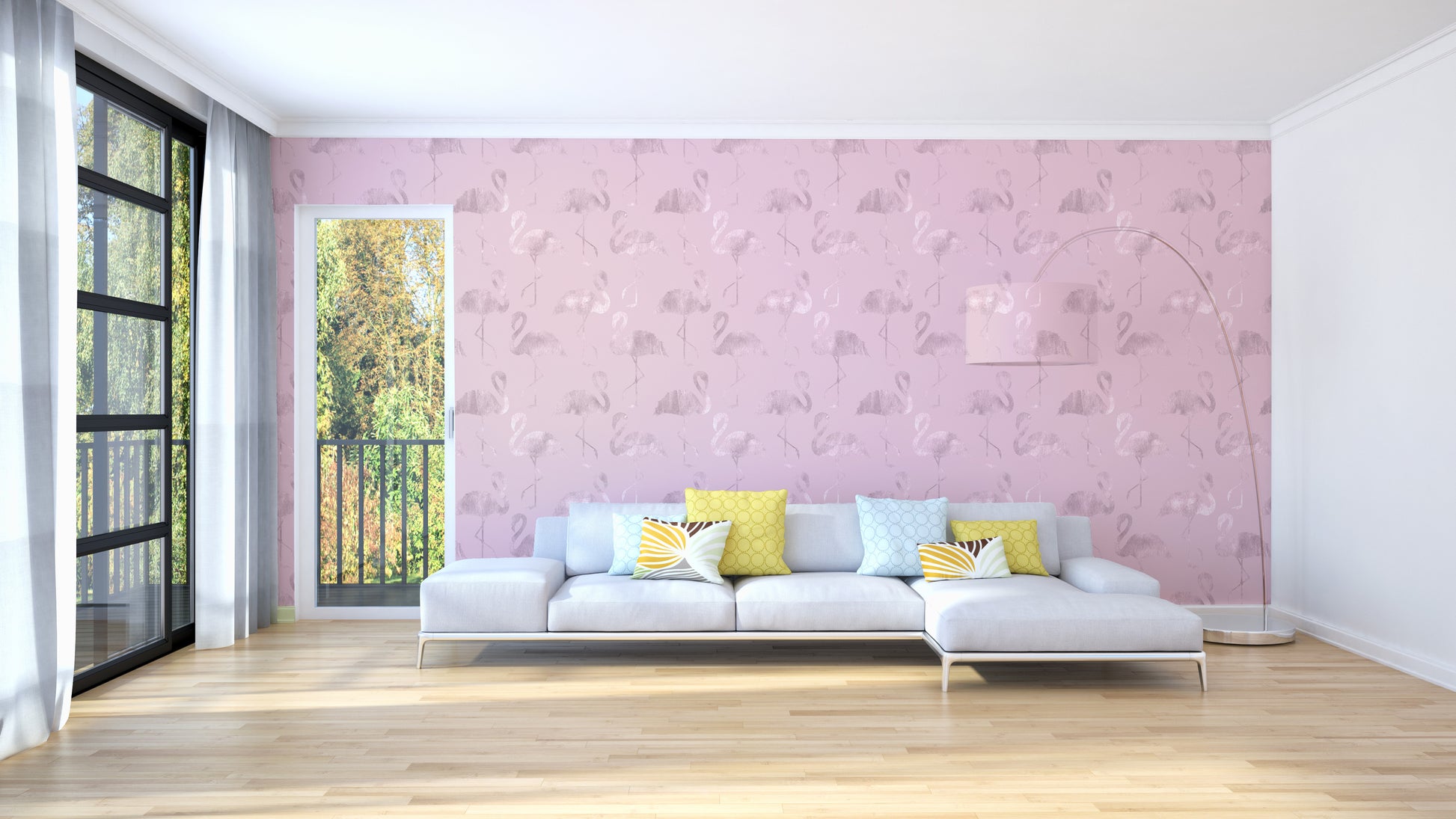 Flamingo Waves Glossy Pink Design Wallpaper Mural