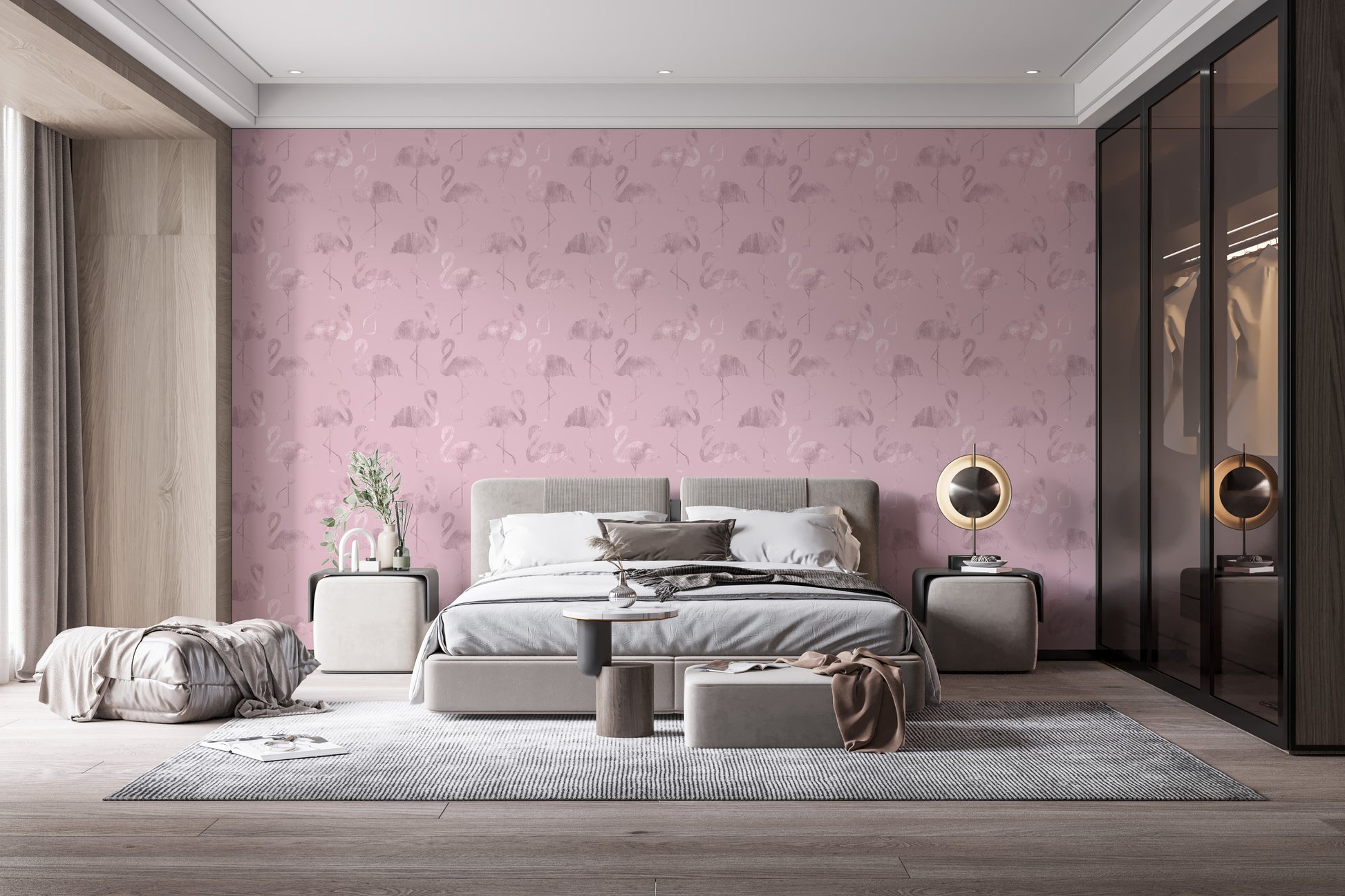 Pink Flamingo Glossy Waves Wallpaper Mural