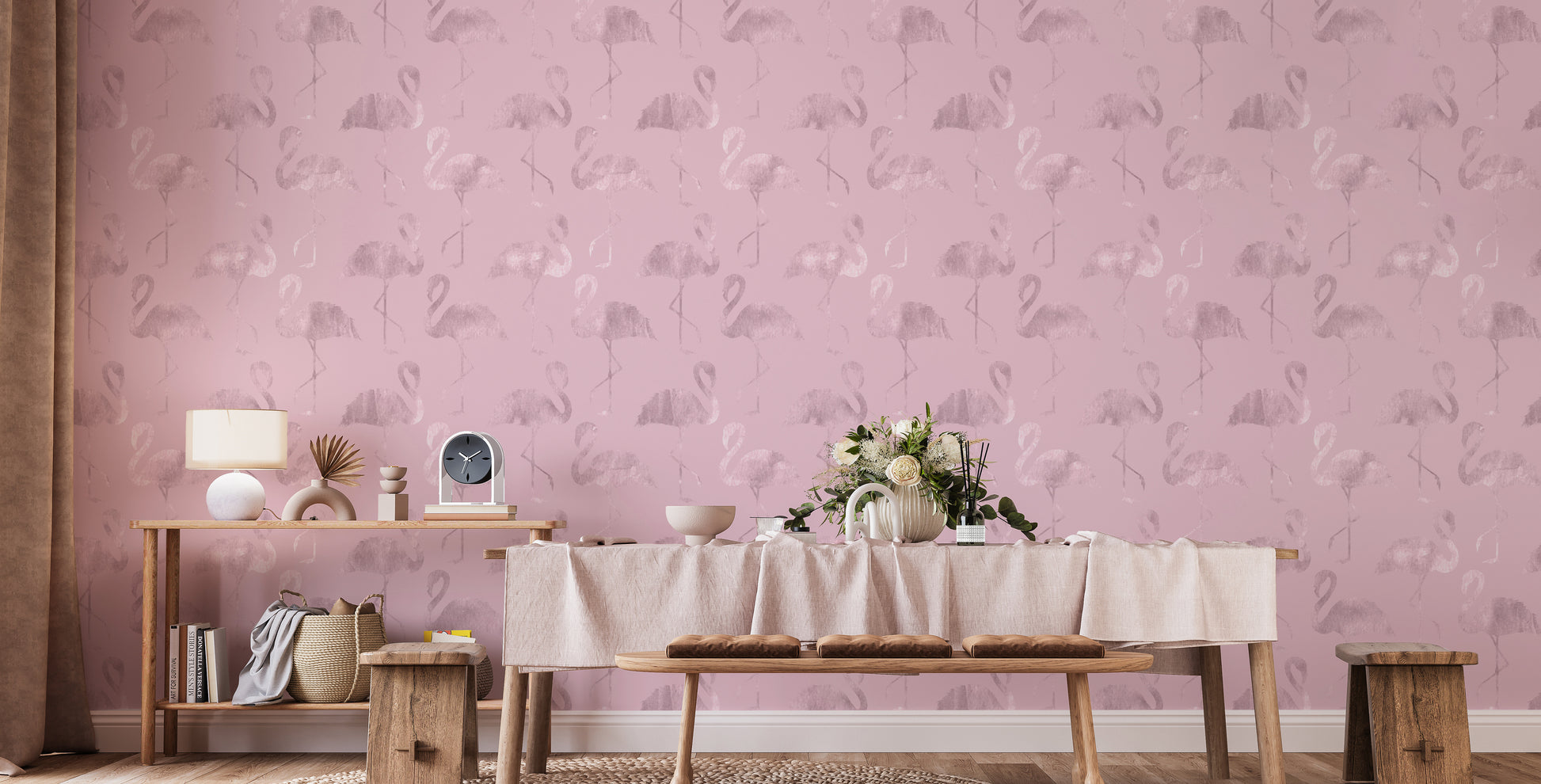 Glossy Flamingo Pink Waves Wallpaper Mural