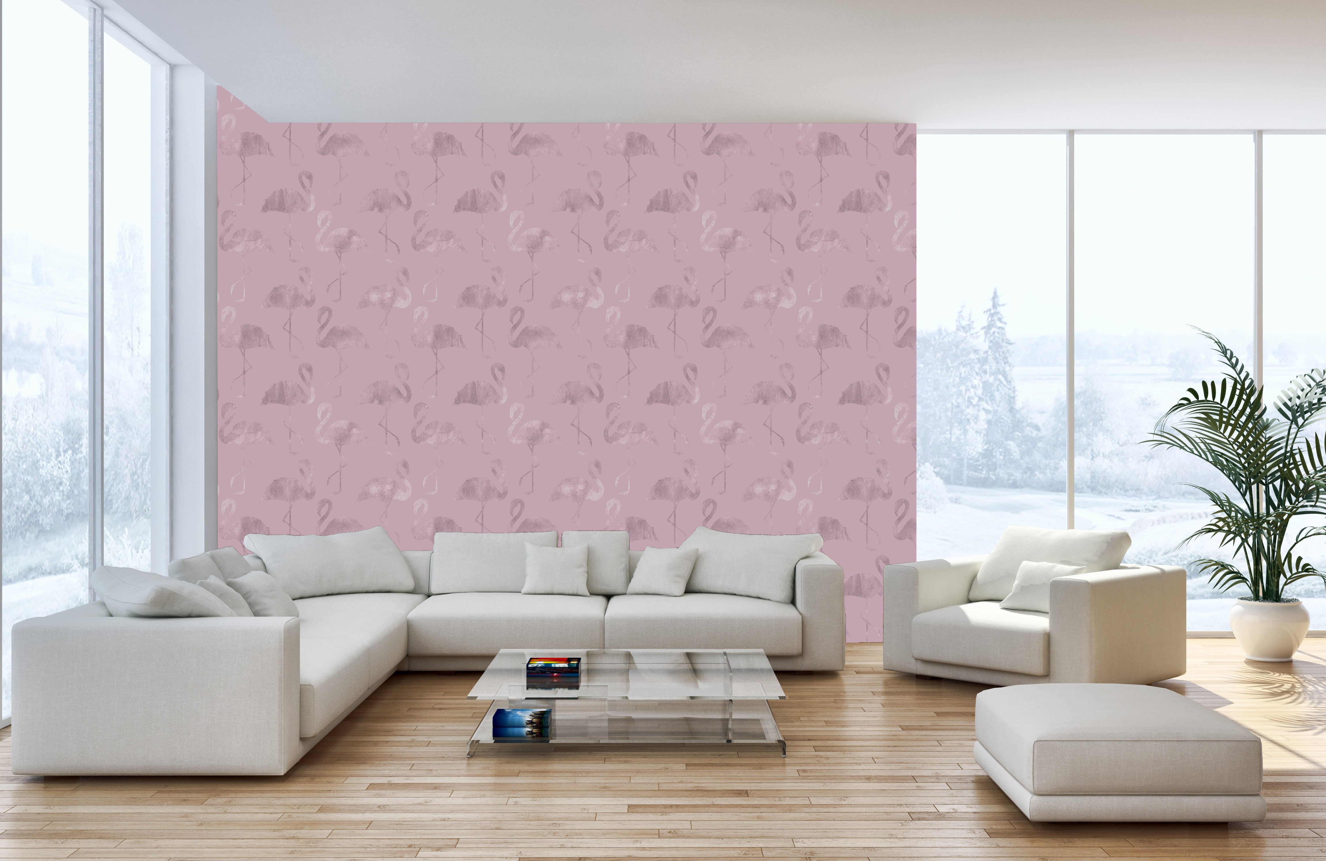 Pink Flamingo Waves Glossy Wallpaper Mural