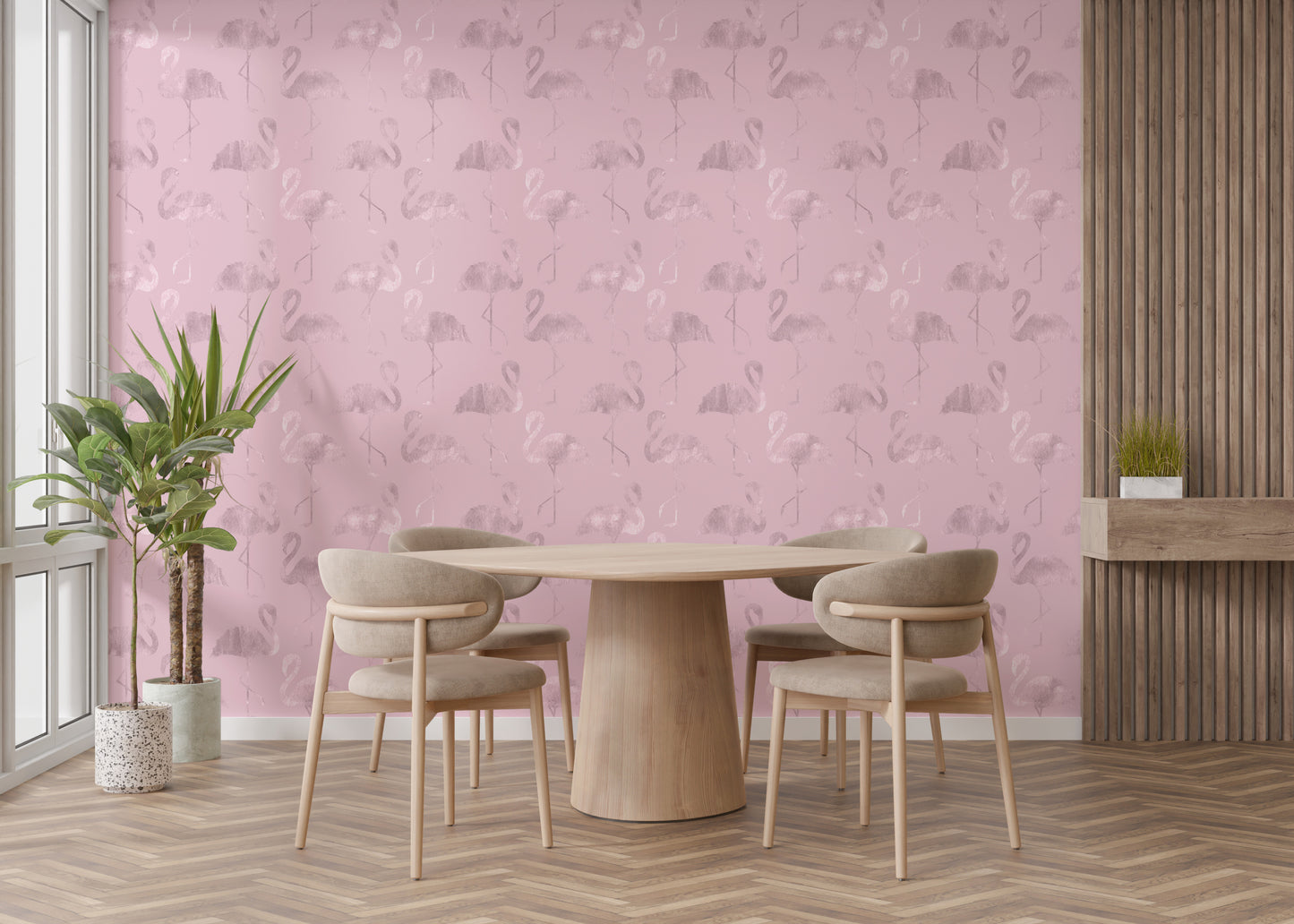 Glossy Pink Flamingo Waves Wallpaper Mural