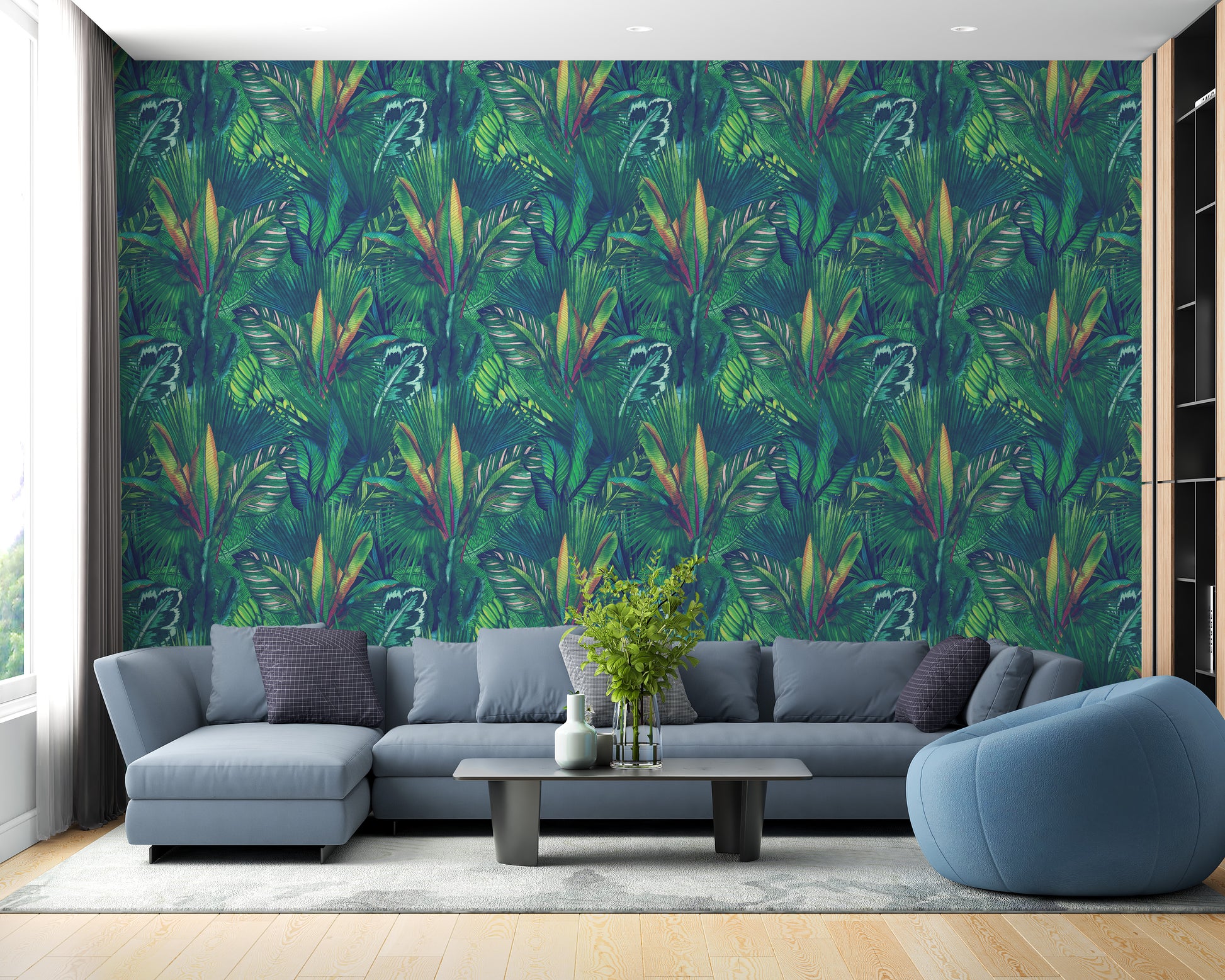 Removable Leaf Wallpaper with Tropical Design