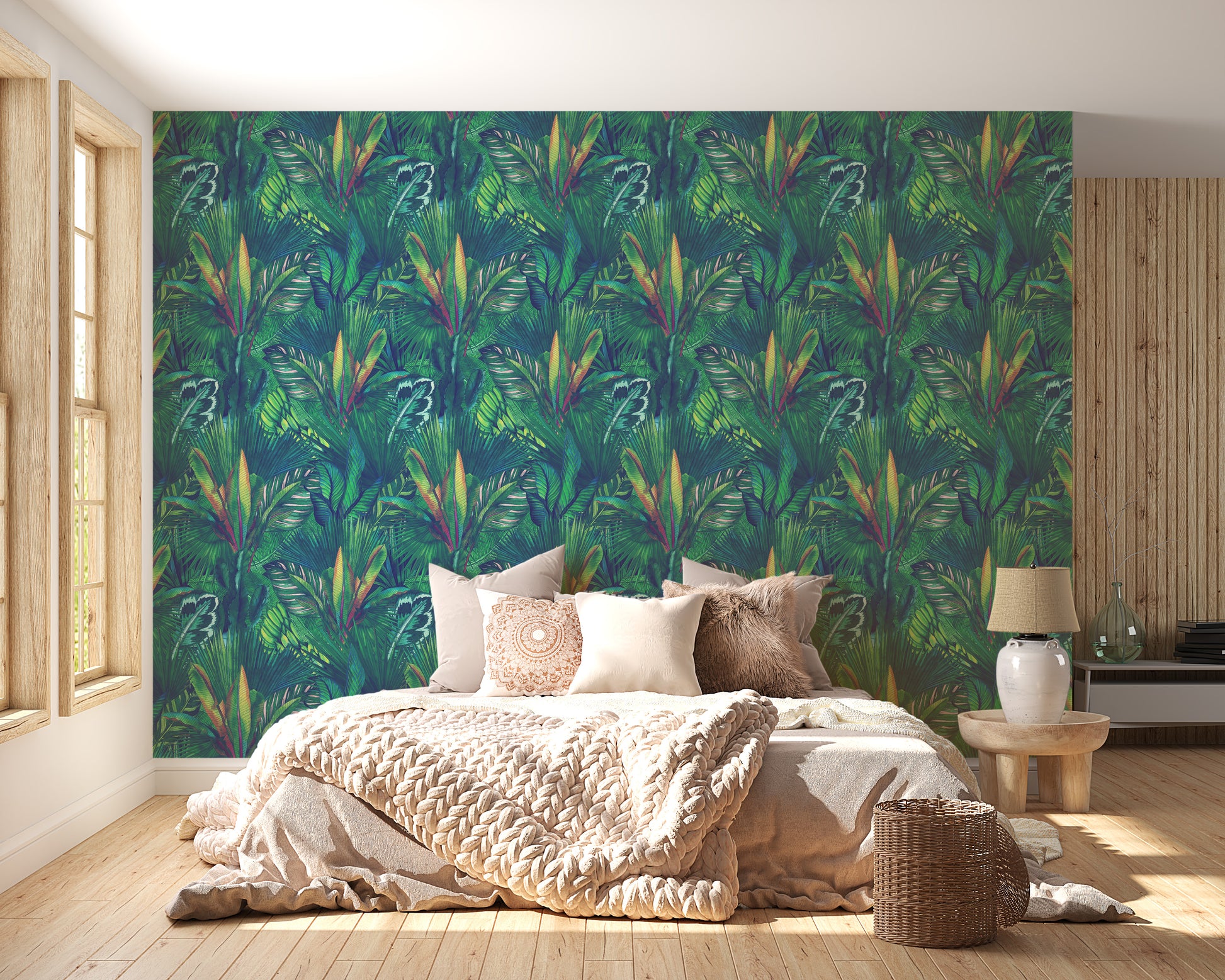 Removable Wallpaper with Tropical Leaves