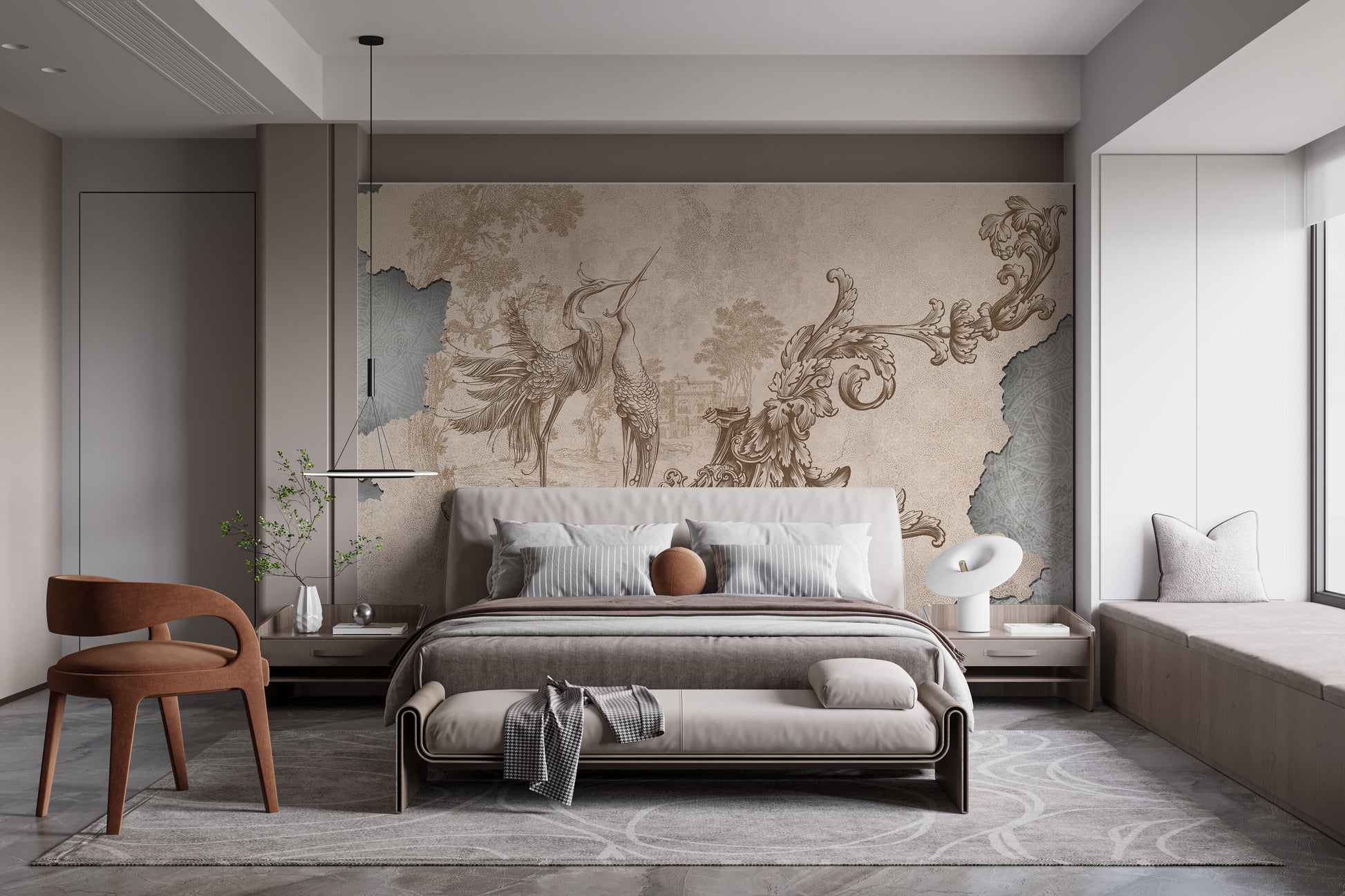 Graceful Beige Rococo Design Mural for classic beauty
