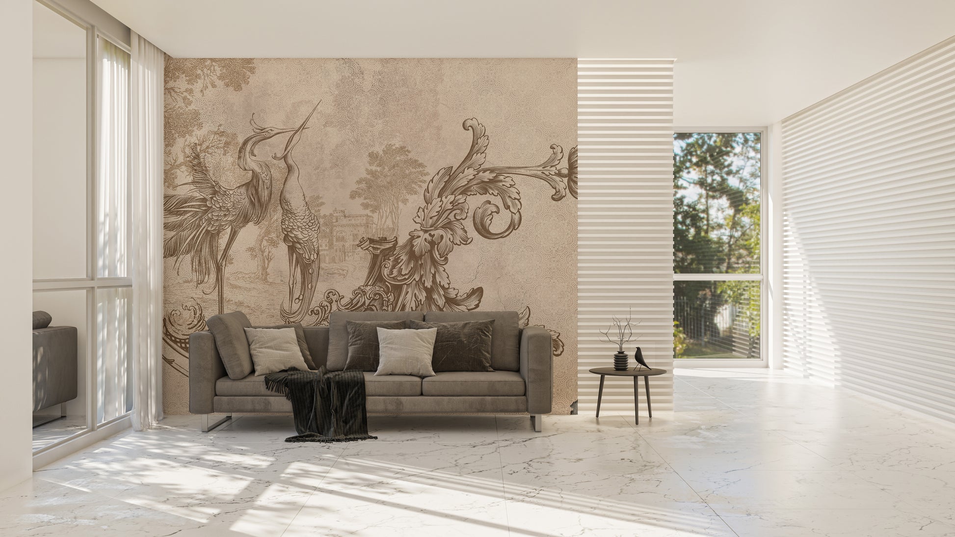 Beige Rococo Wall Mural for refined, graceful spaces