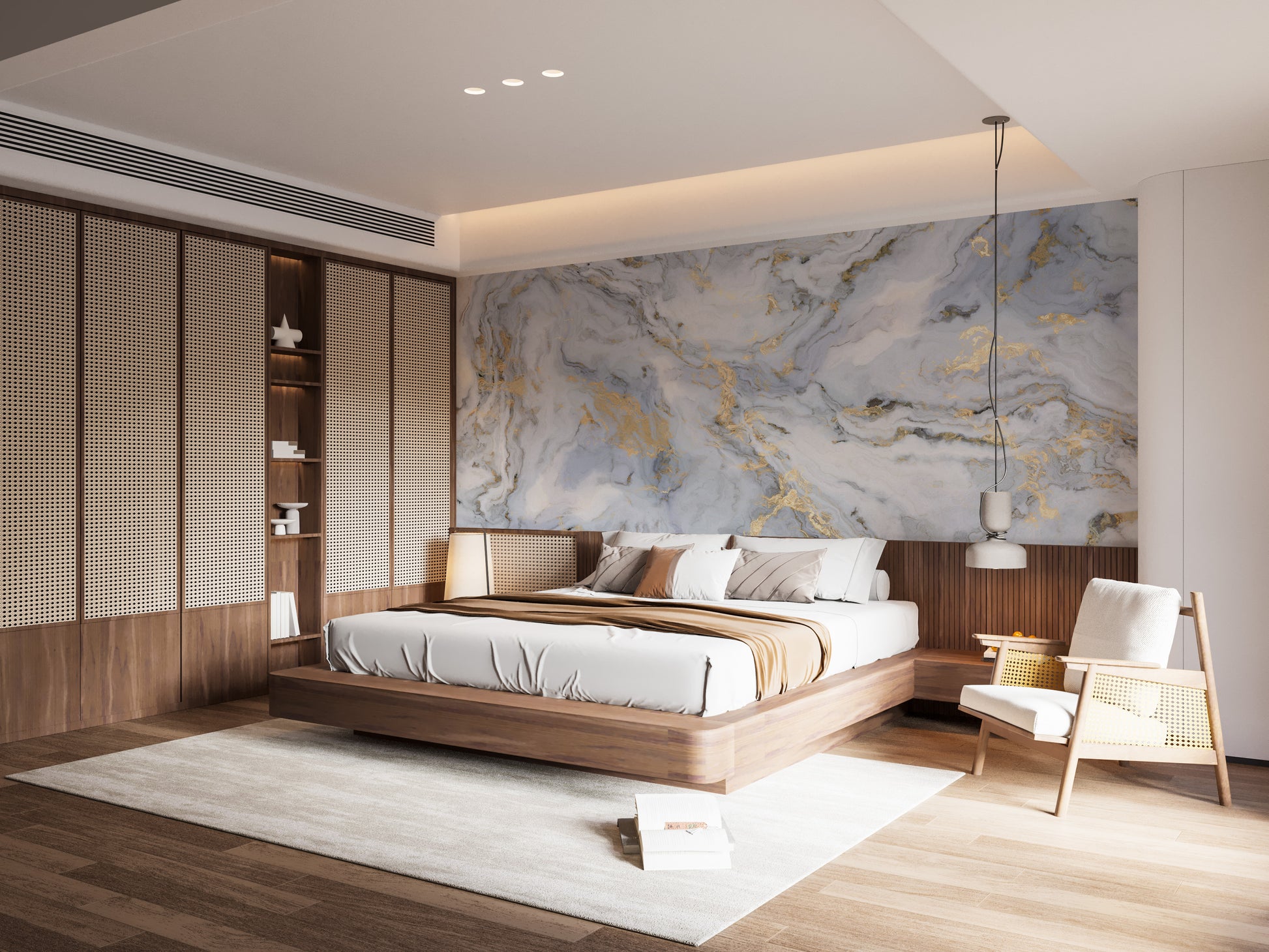 White Marble with Golden Touch Wallpaper Mural for luxe look