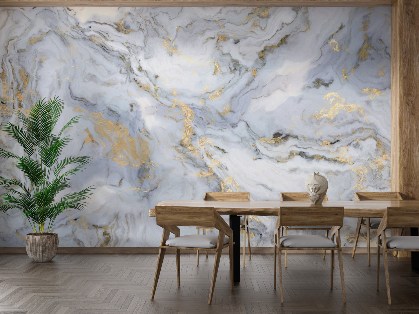 White Marble with Golden Touch Wall Mural for luxury