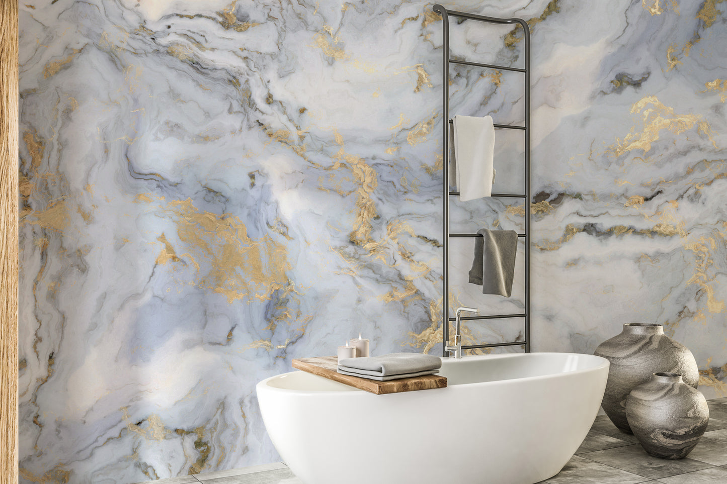 White Marble with Golden Touch Wall Mural for elegance