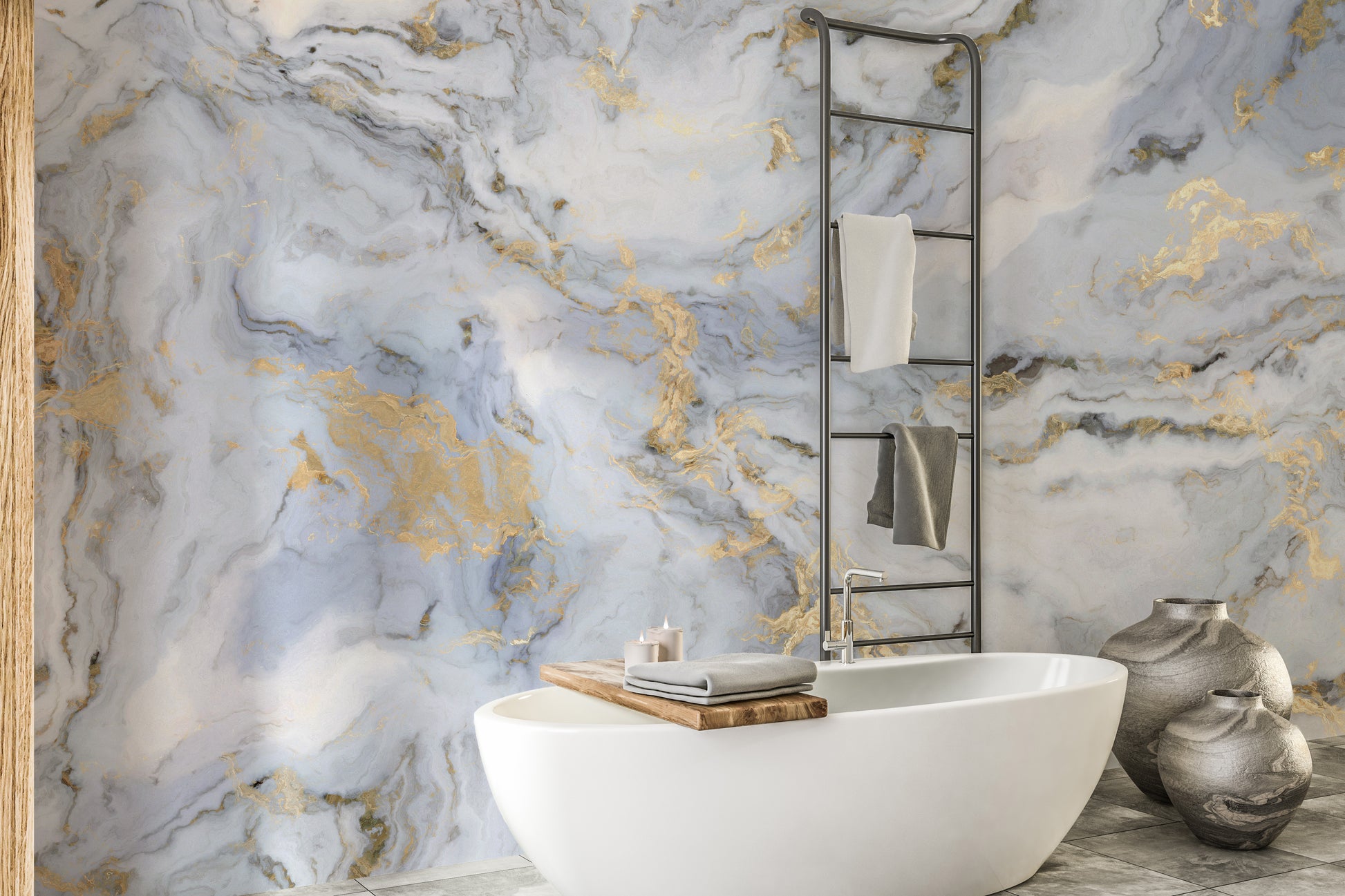 White Marble with Golden Touch Wall Mural for elegance