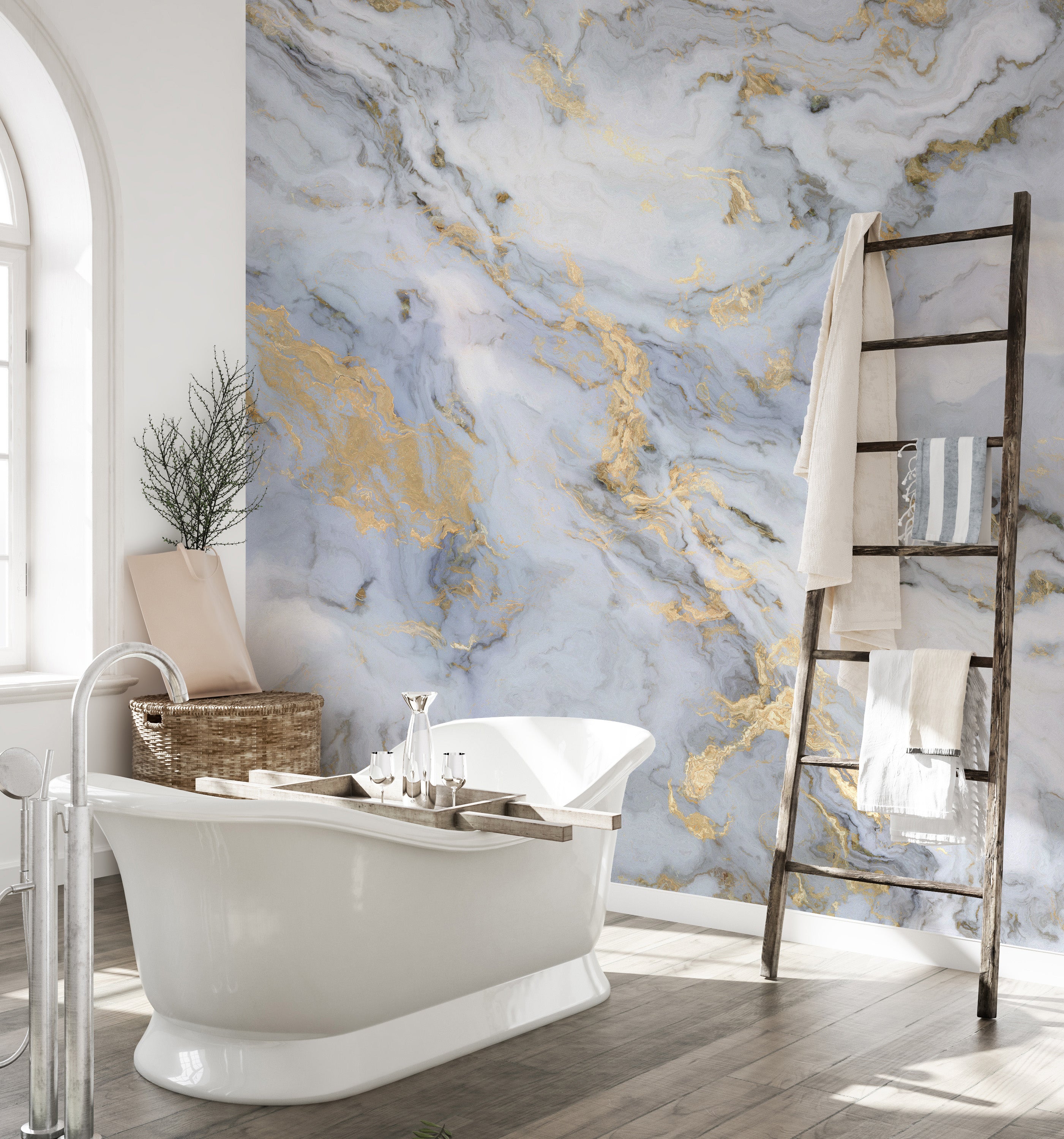 White Marble with Golden Touch Wallpaper Mural for rooms
