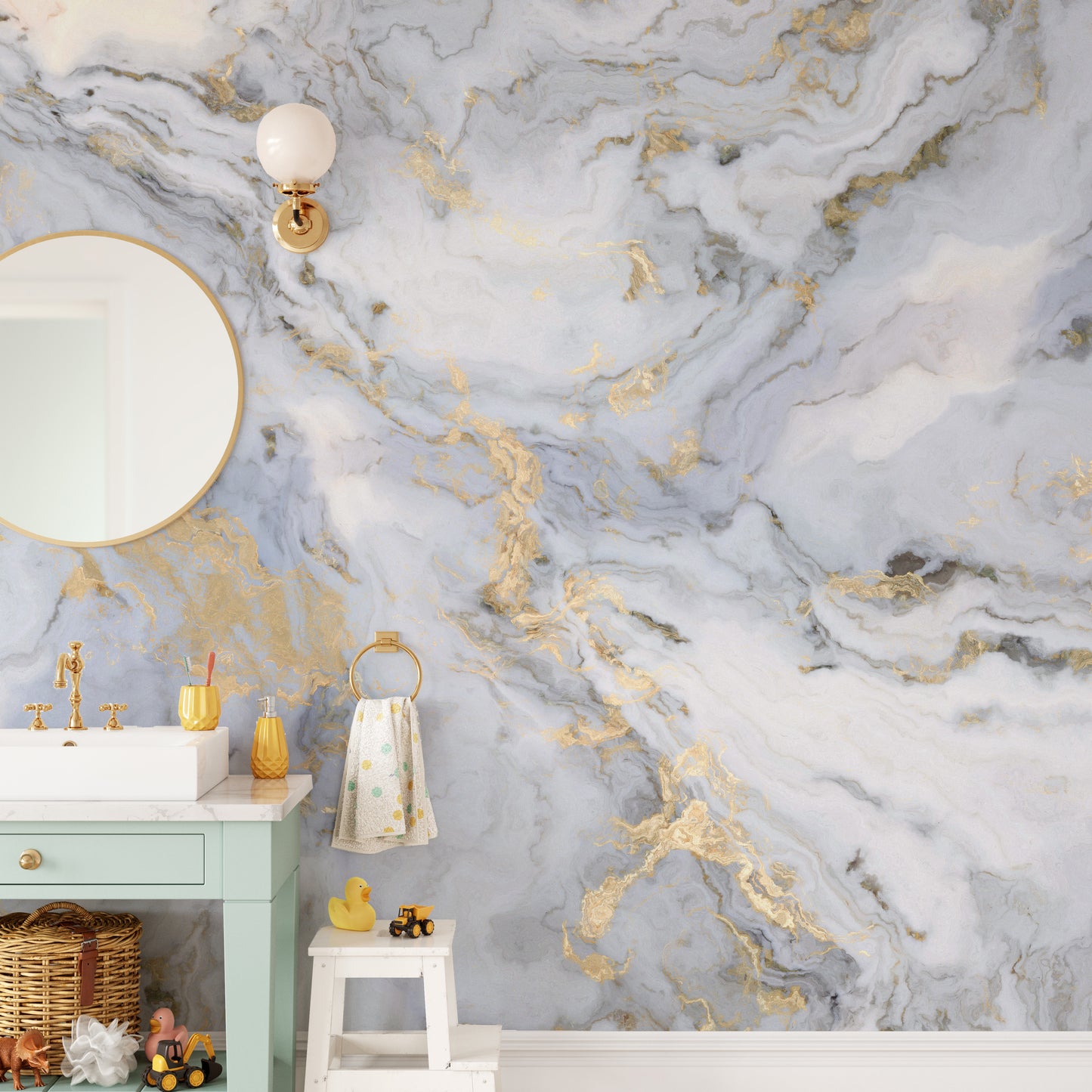 White Marble with Golden Touch Wallpaper Mural for glamour