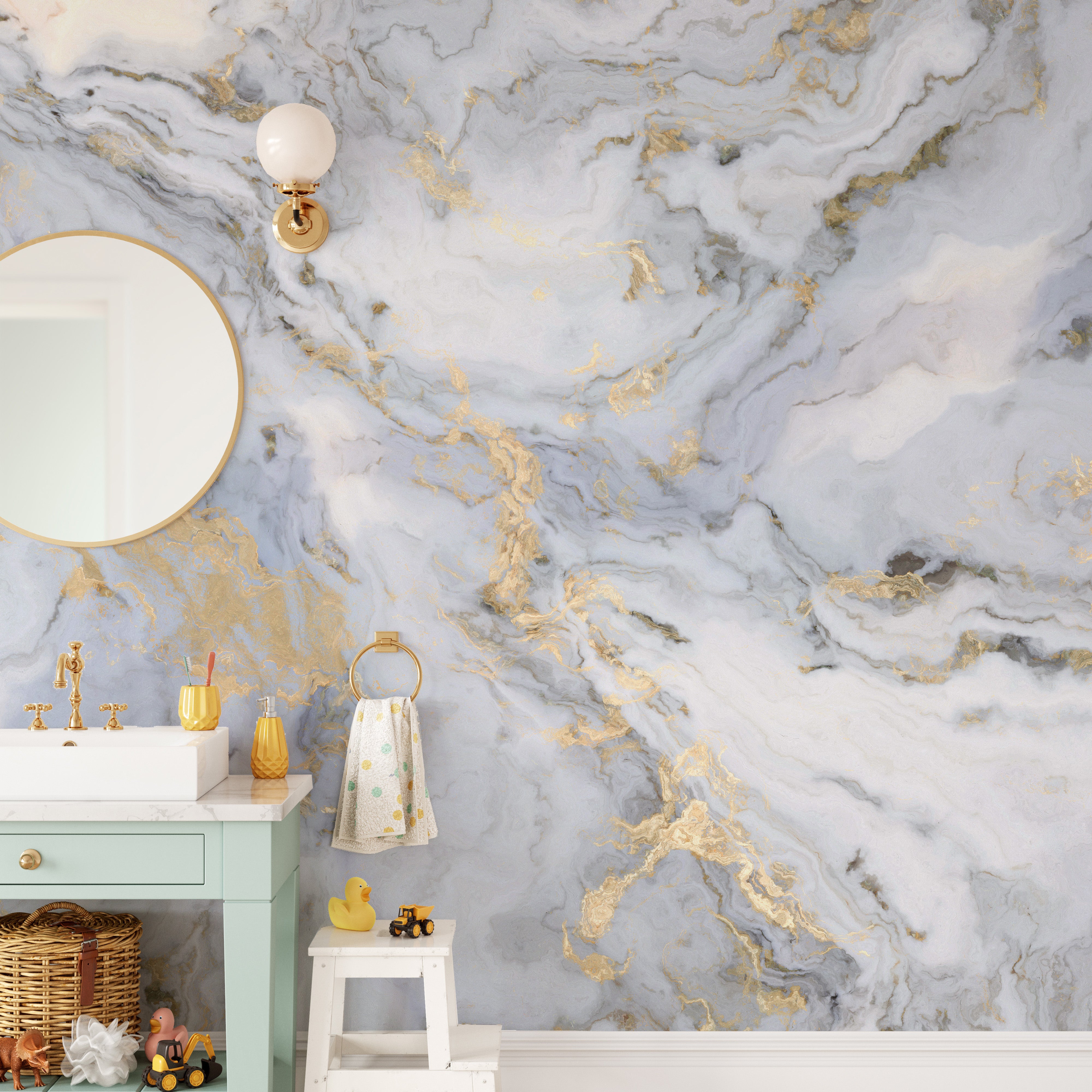 White Marble with Golden Touch Wallpaper Mural for glamour