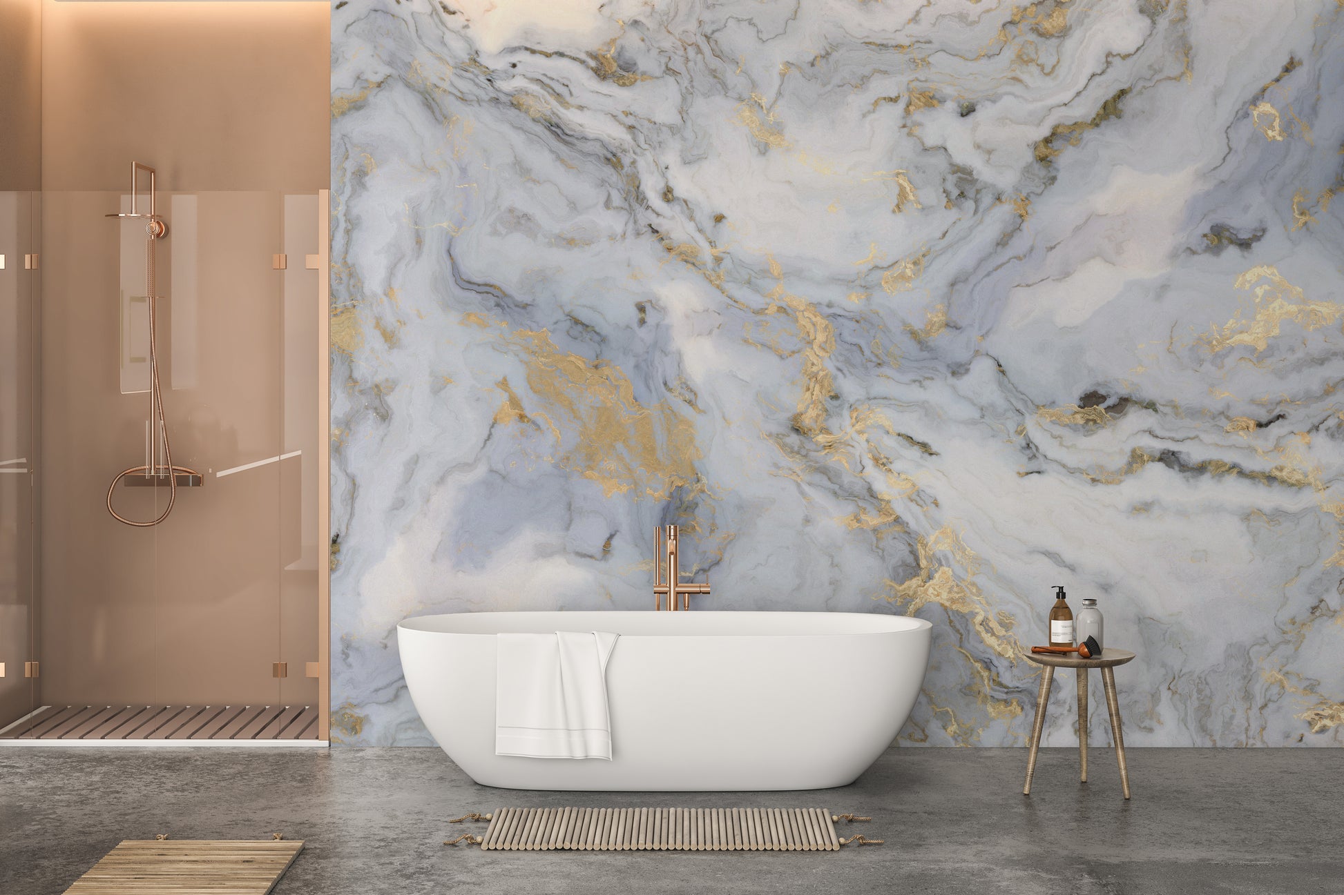 White Marble with Golden Touch Wallpaper Mural