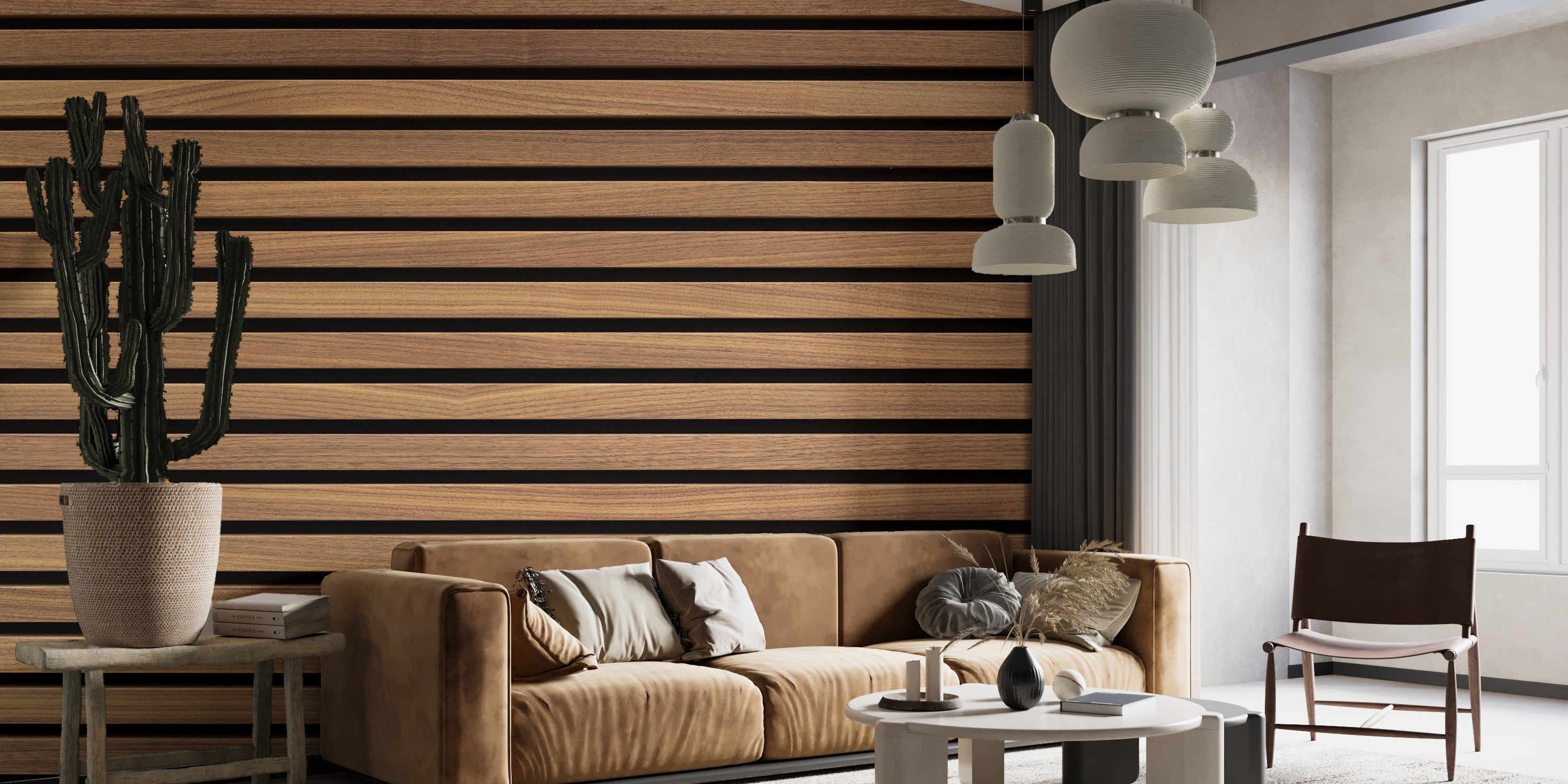 Horizontal Striped Wood Surfaces Wall Mural for warm ambiance