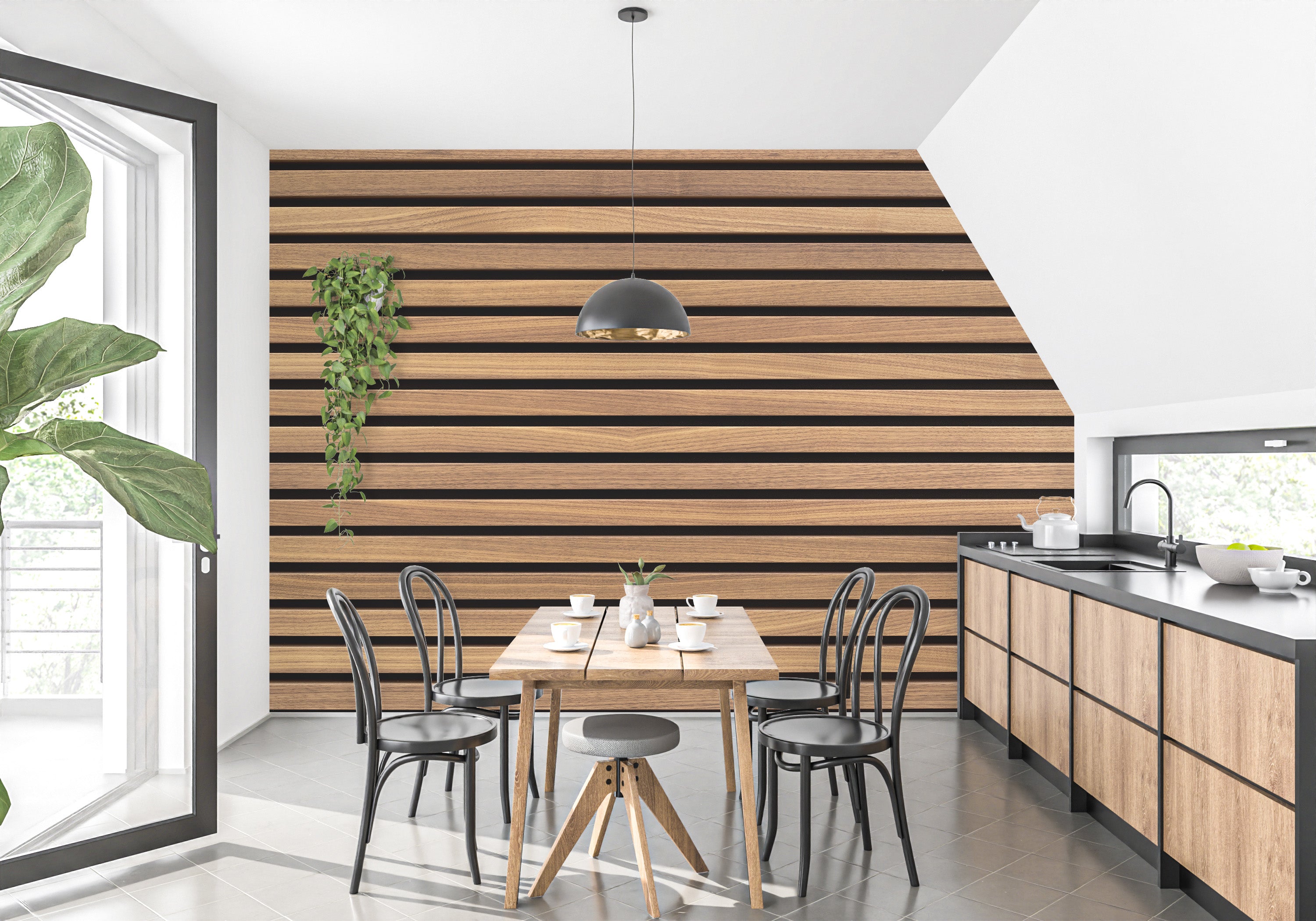 Horizontal Striped Wood Surfaces Wallpaper for modern decor