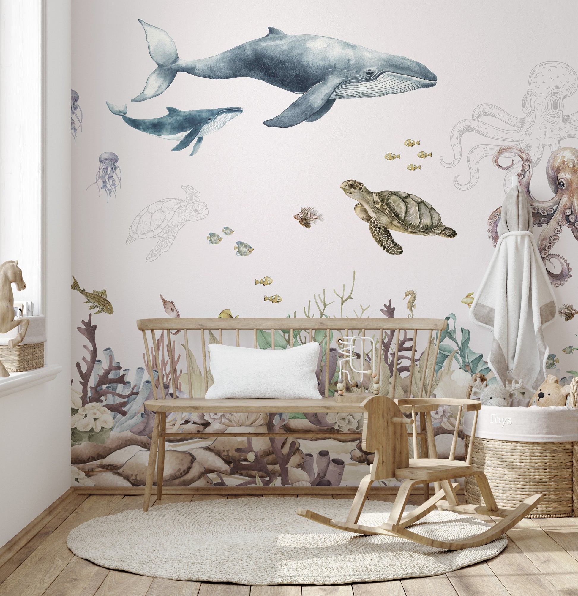 Marine life wallpaper showcasing octopus and sea creatures
