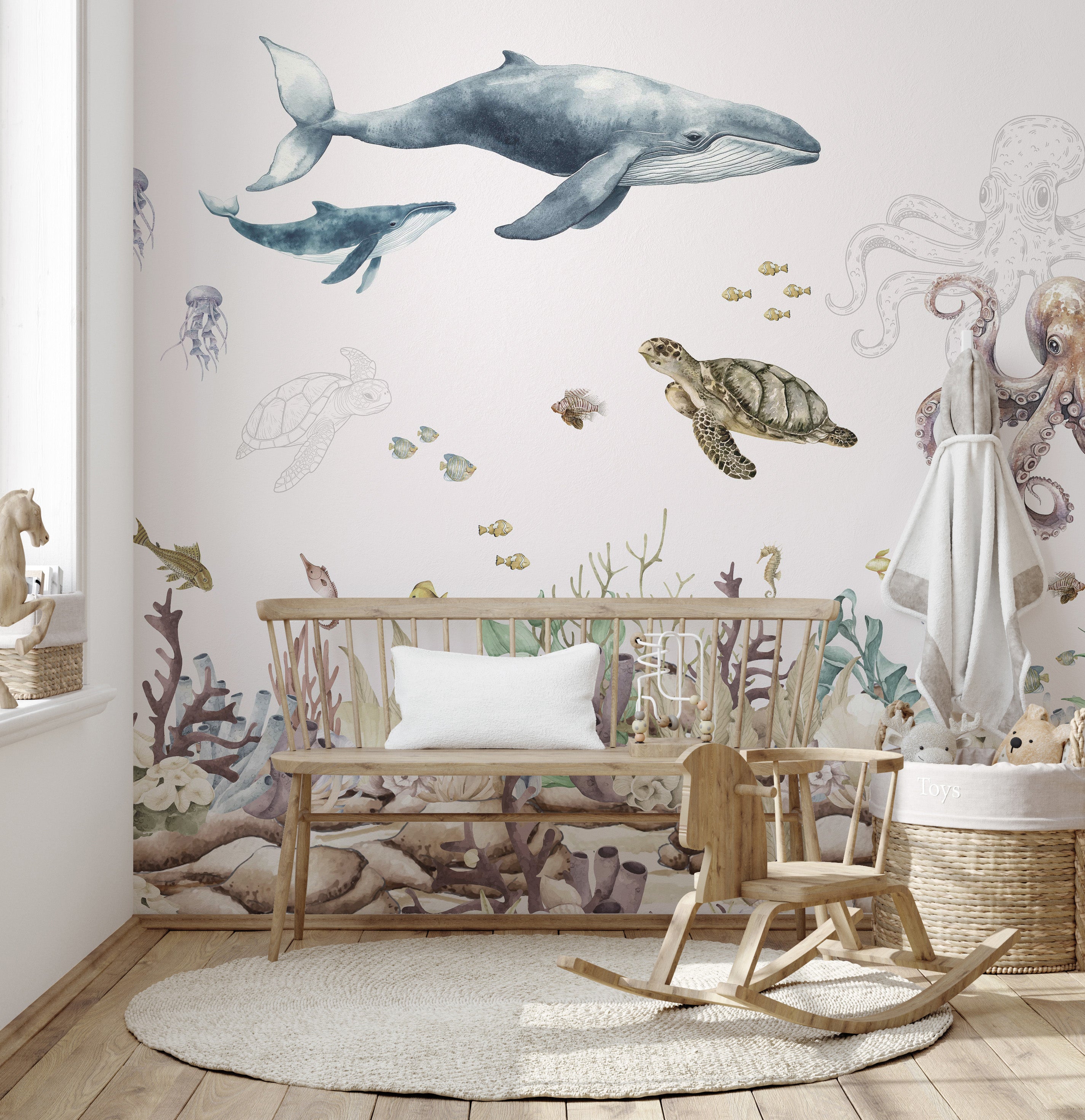 Marine life wallpaper showcasing octopus and sea creatures
