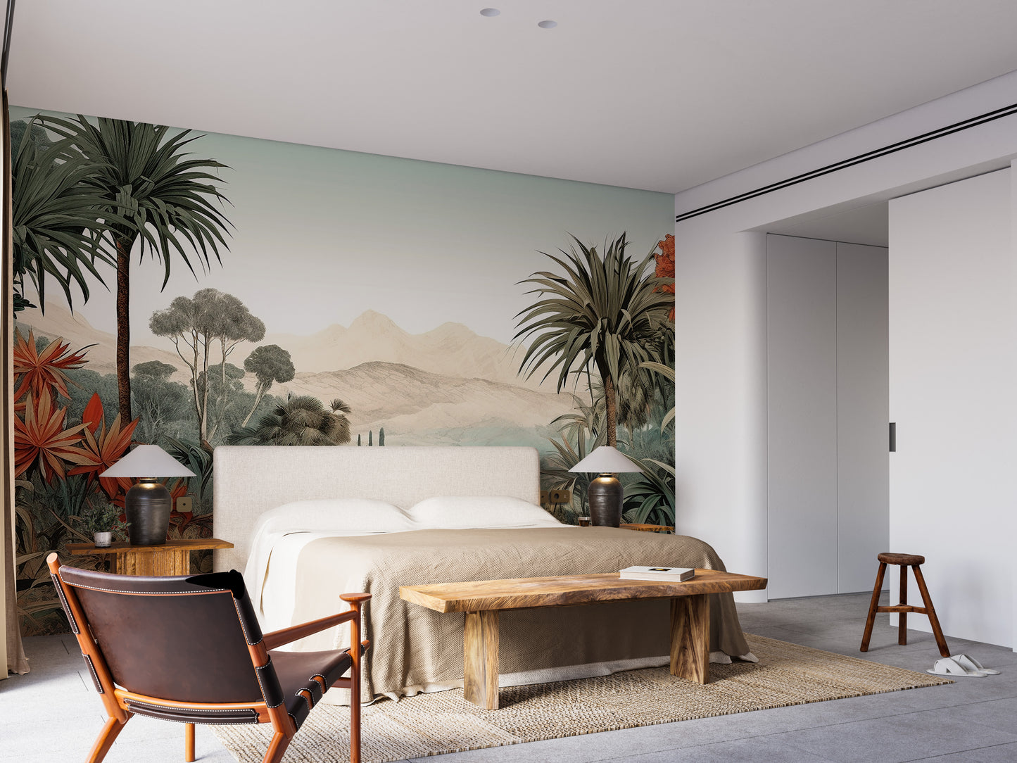 Mountain and tropical mural for peaceful vibes



