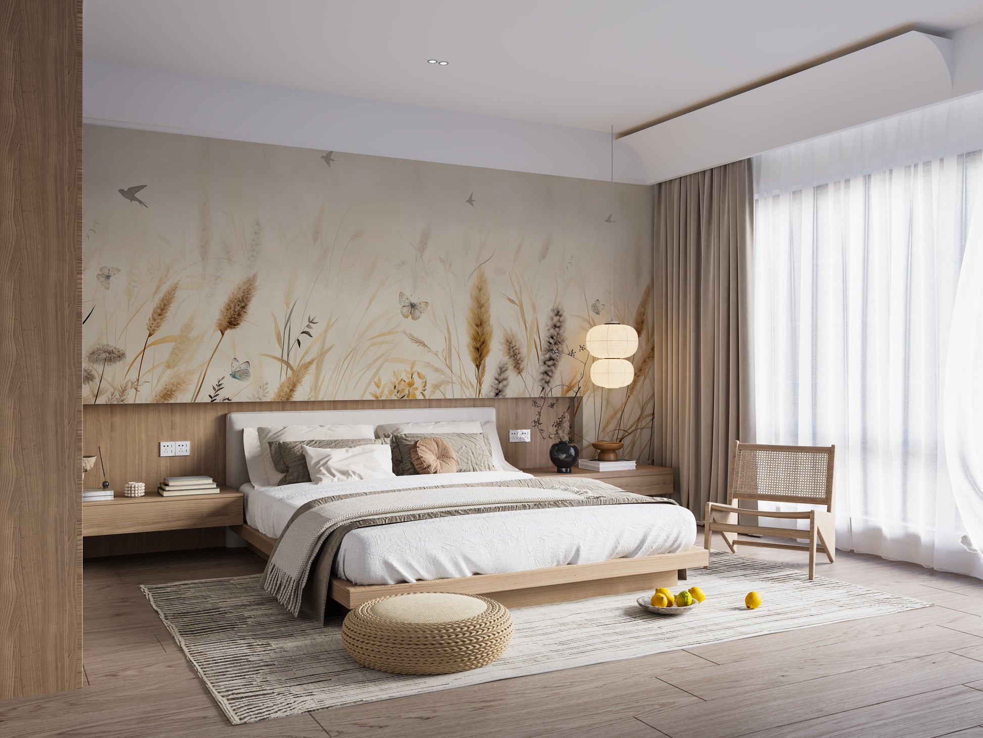 Delicate butterfly wallpaper mural with grasses
