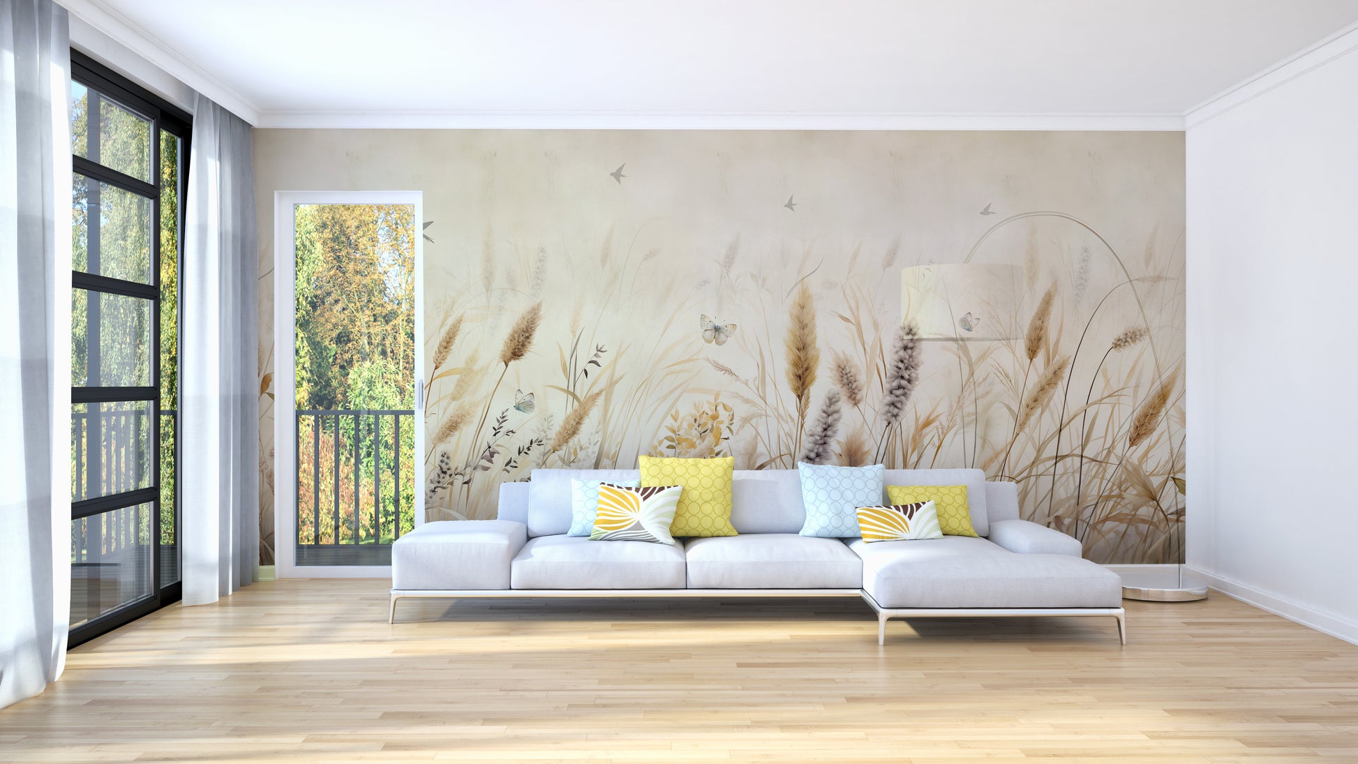 Elegant butterfly wallpaper mural with grass
