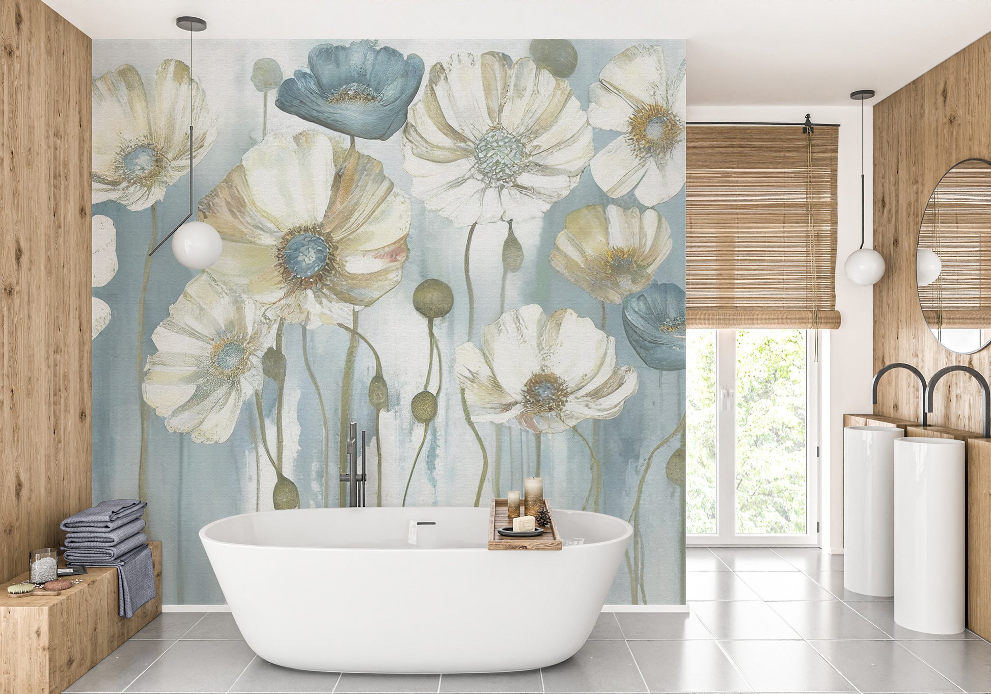 Blossoming flowers wallpaper mural for modern home decor