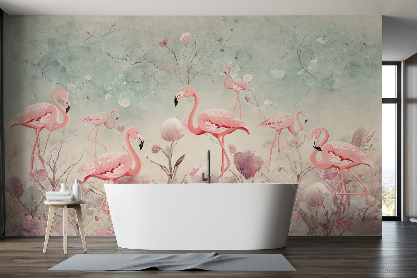 Whimsical flamingo wallpaper mural for a fun, tropical vibe