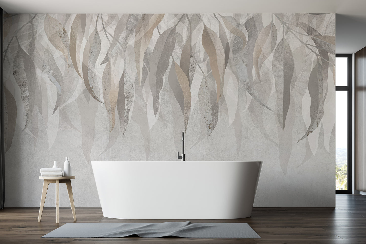 Silver leaf wallpaper mural for elegant and modern decor