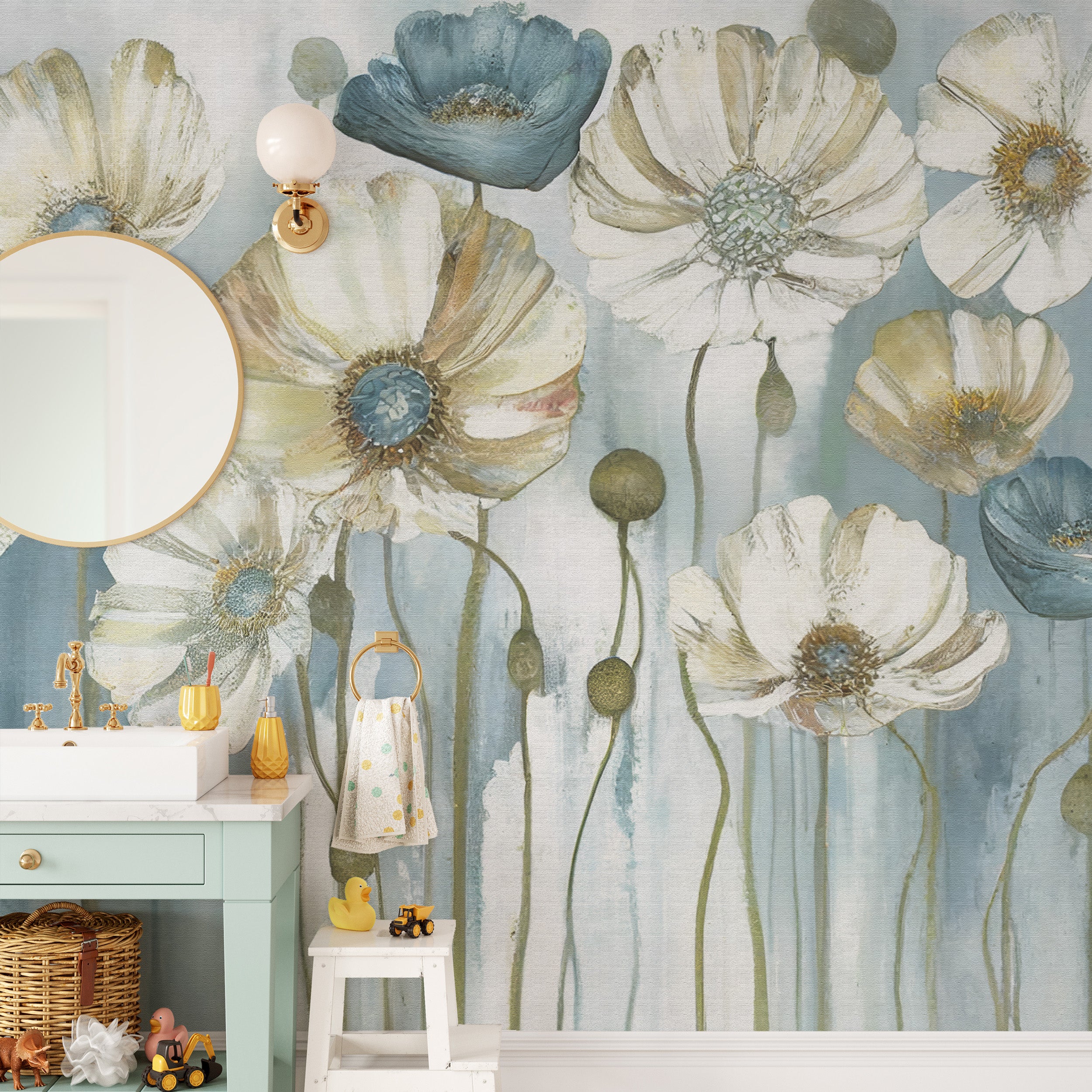 Blossoming floral wall mural for nature-inspired spaces