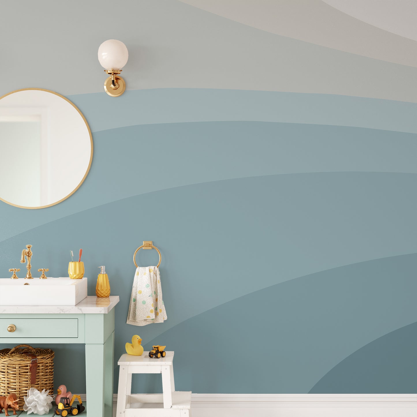 Soft abstract blue wallpaper mural for tranquil home design