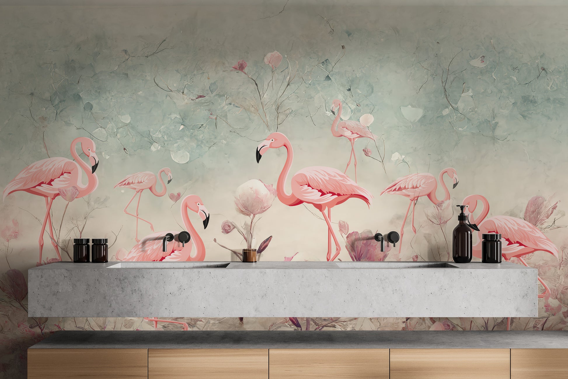 Flamingo fantasy wallpaper mural for vibrant, whimsical decor