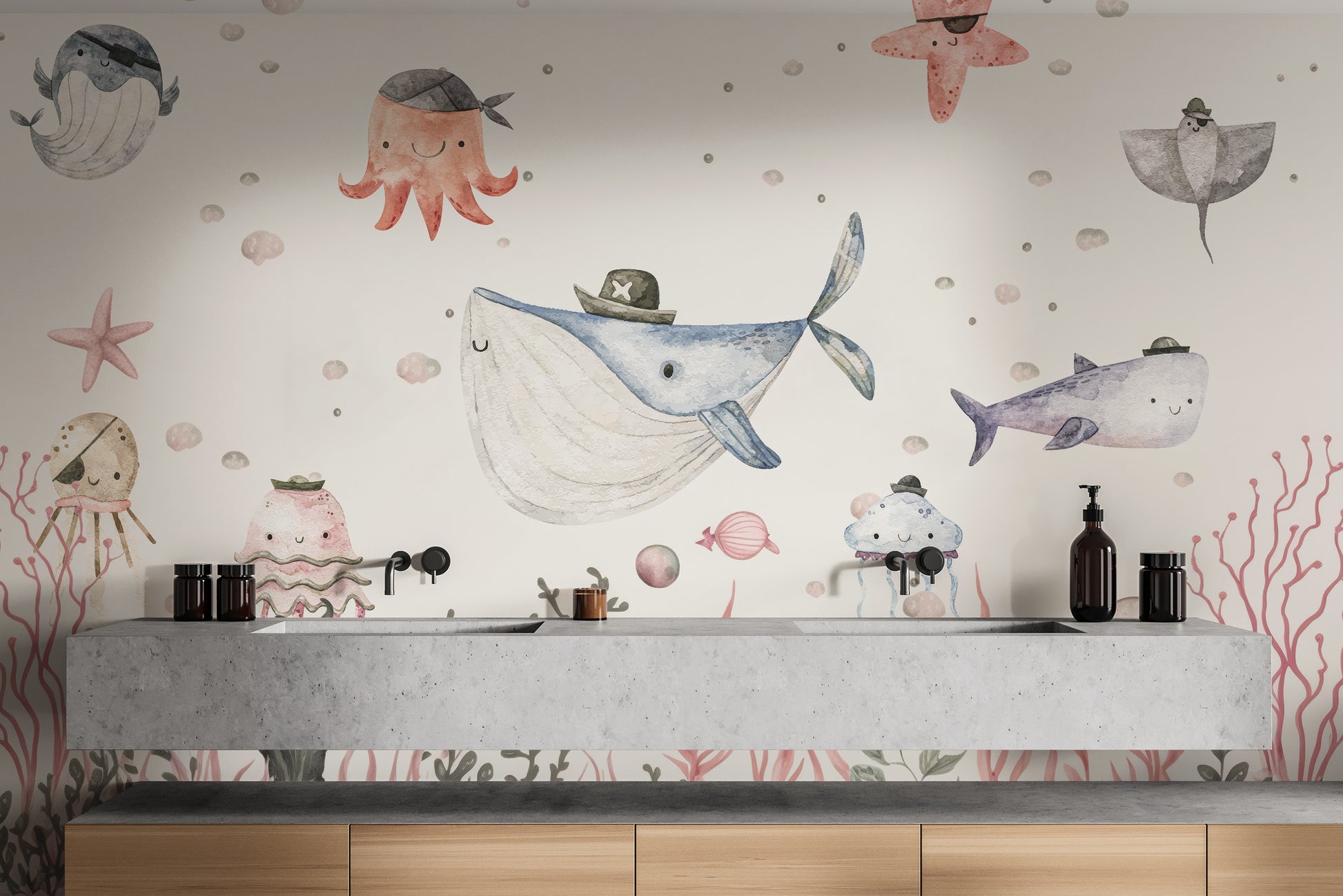 Friendly pirate wallpaper mural for a joyful, creative space